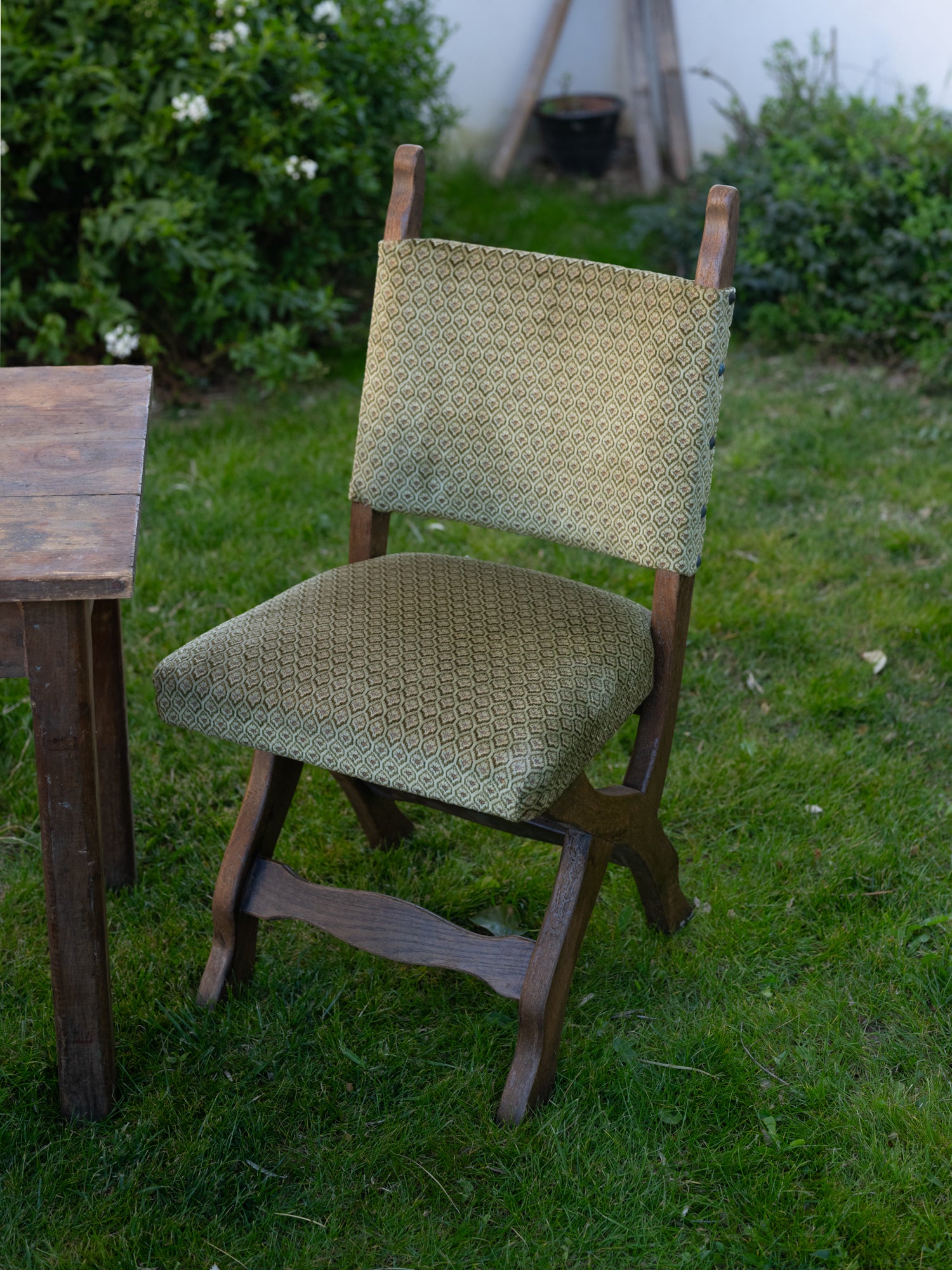 Vintage Gothic Revival Folding Chair | Velvet Upholstered