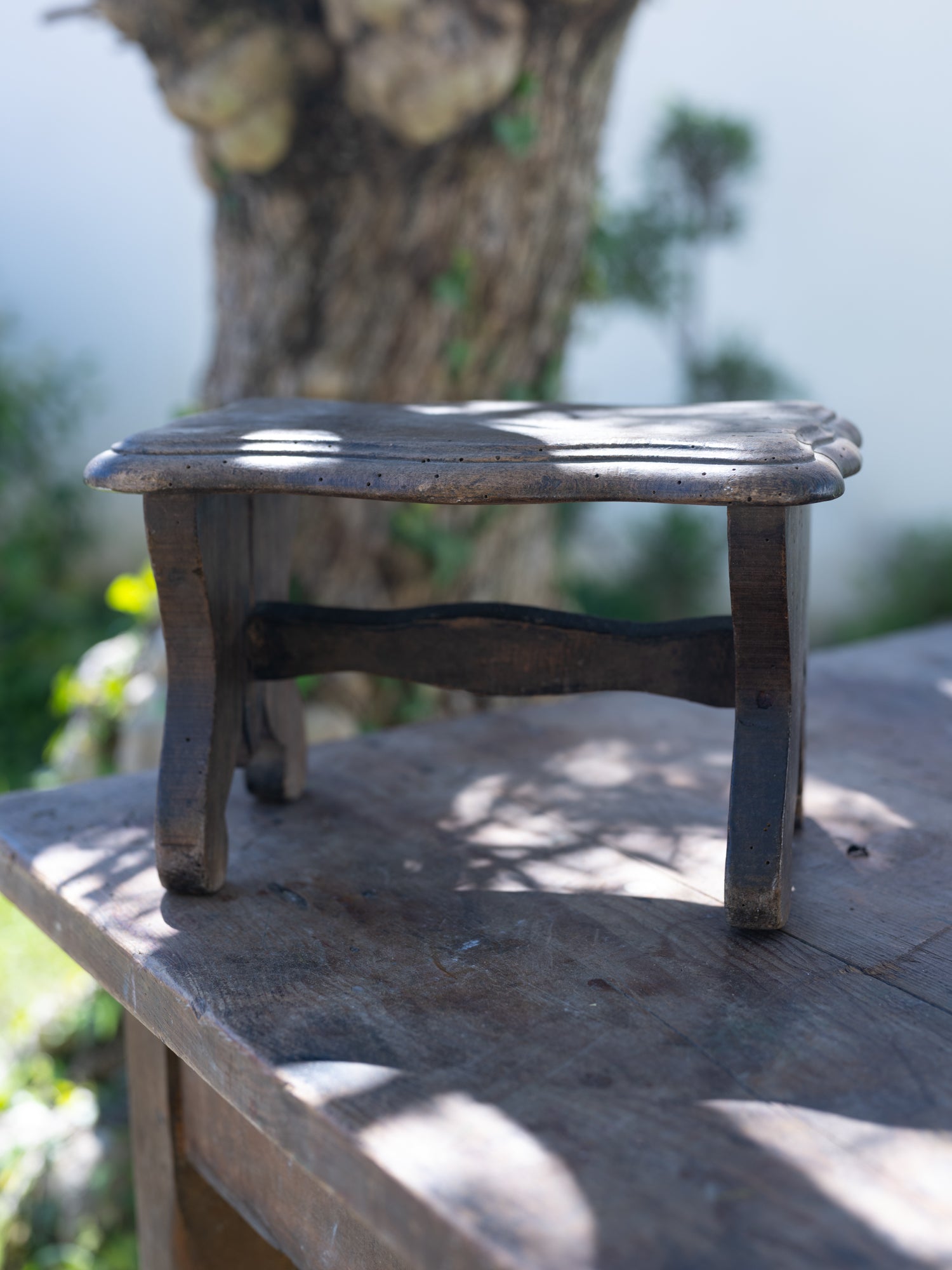 Vintage French Stool | Wavy Edge Foot Stool | XS | Carved