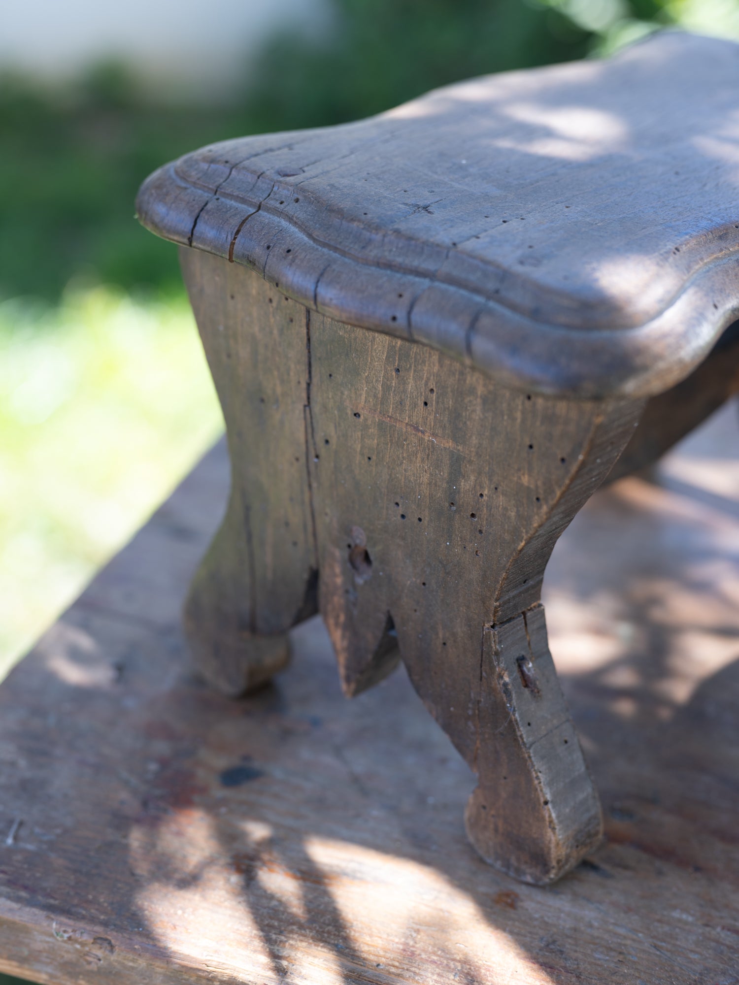 Vintage French Stool | Wavy Edge Foot Stool | XS | Carved