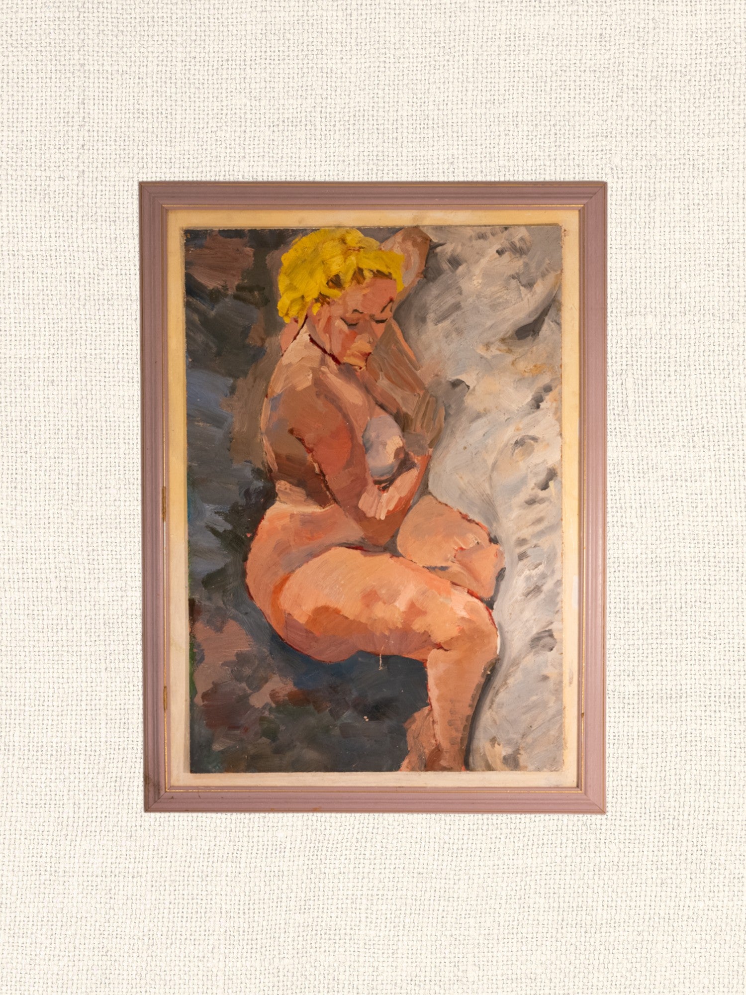 Vintage French Art | Blonde Nude on Blue | Framed