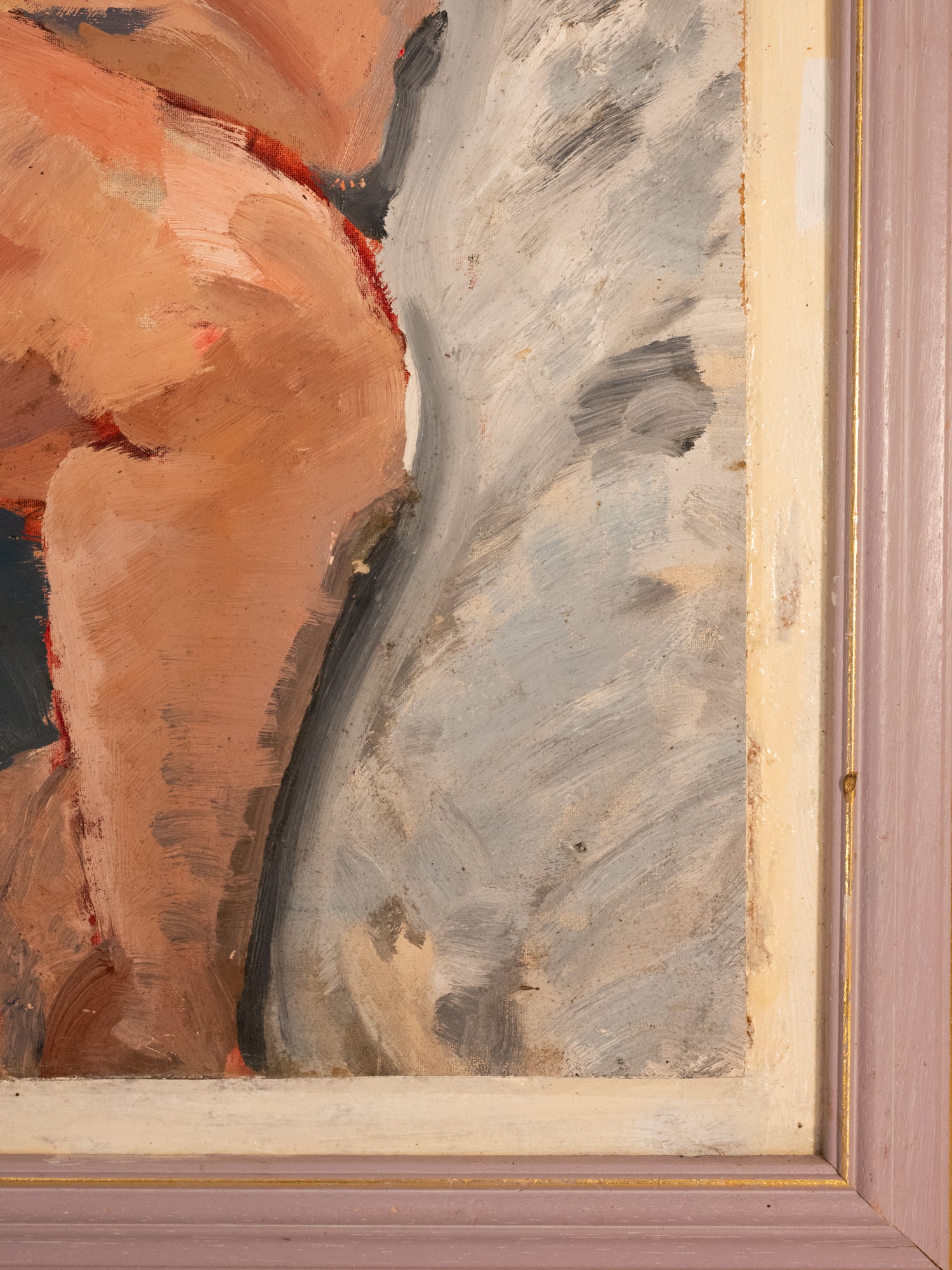 Vintage French Art | Blonde Nude on Blue | Framed
