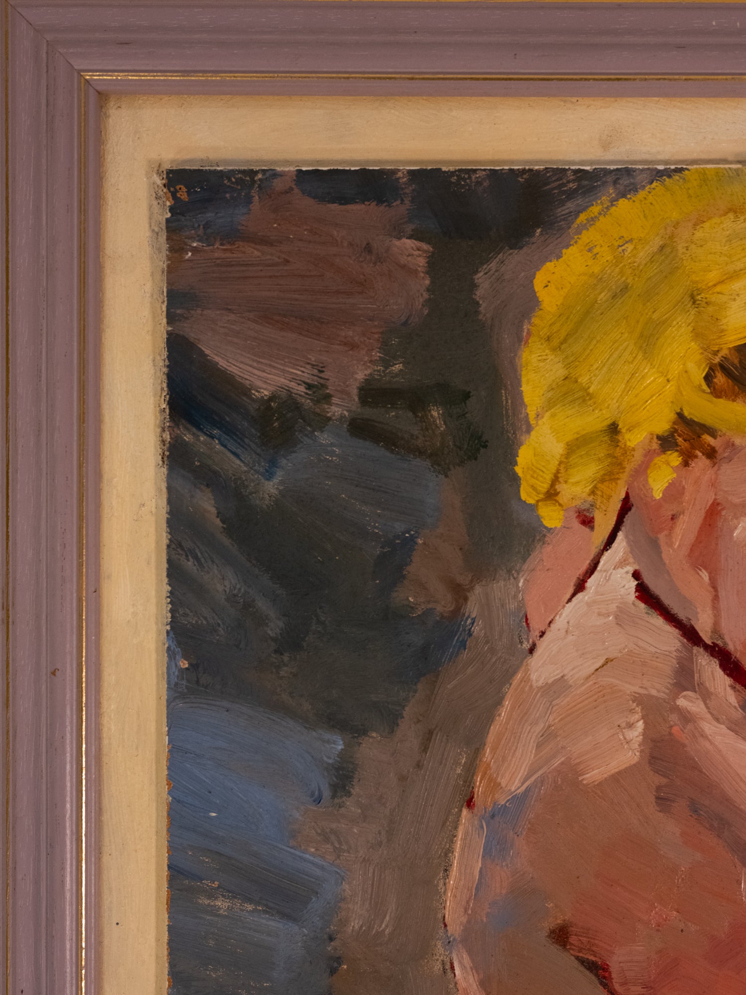 Vintage French Art | Blonde Nude on Blue | Framed