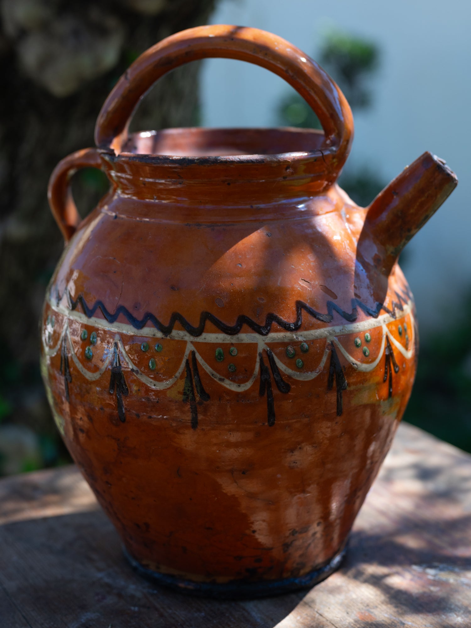 Vintage French Ceramic Jug | Folk Art Glaze