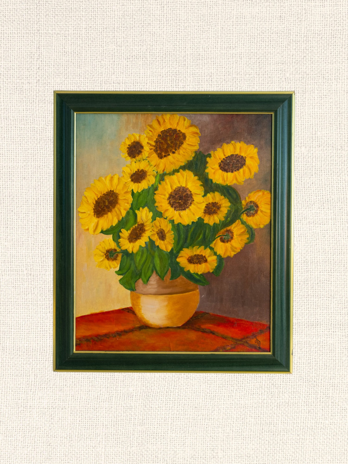 Vintage French Art | Sunflowers in Vase | Framed