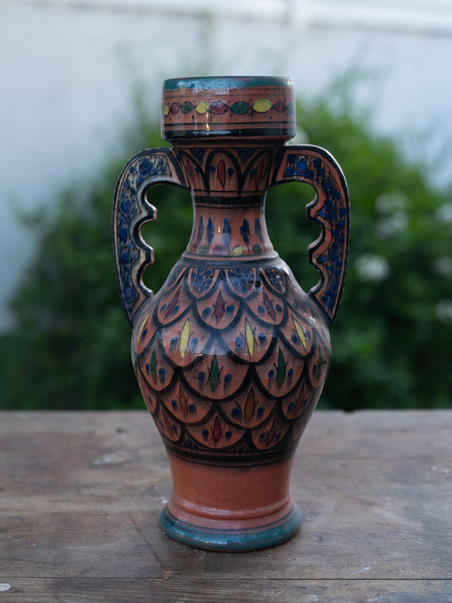 Vintage Morroccan Vessel | Terracotta Handpainted | Double Handle