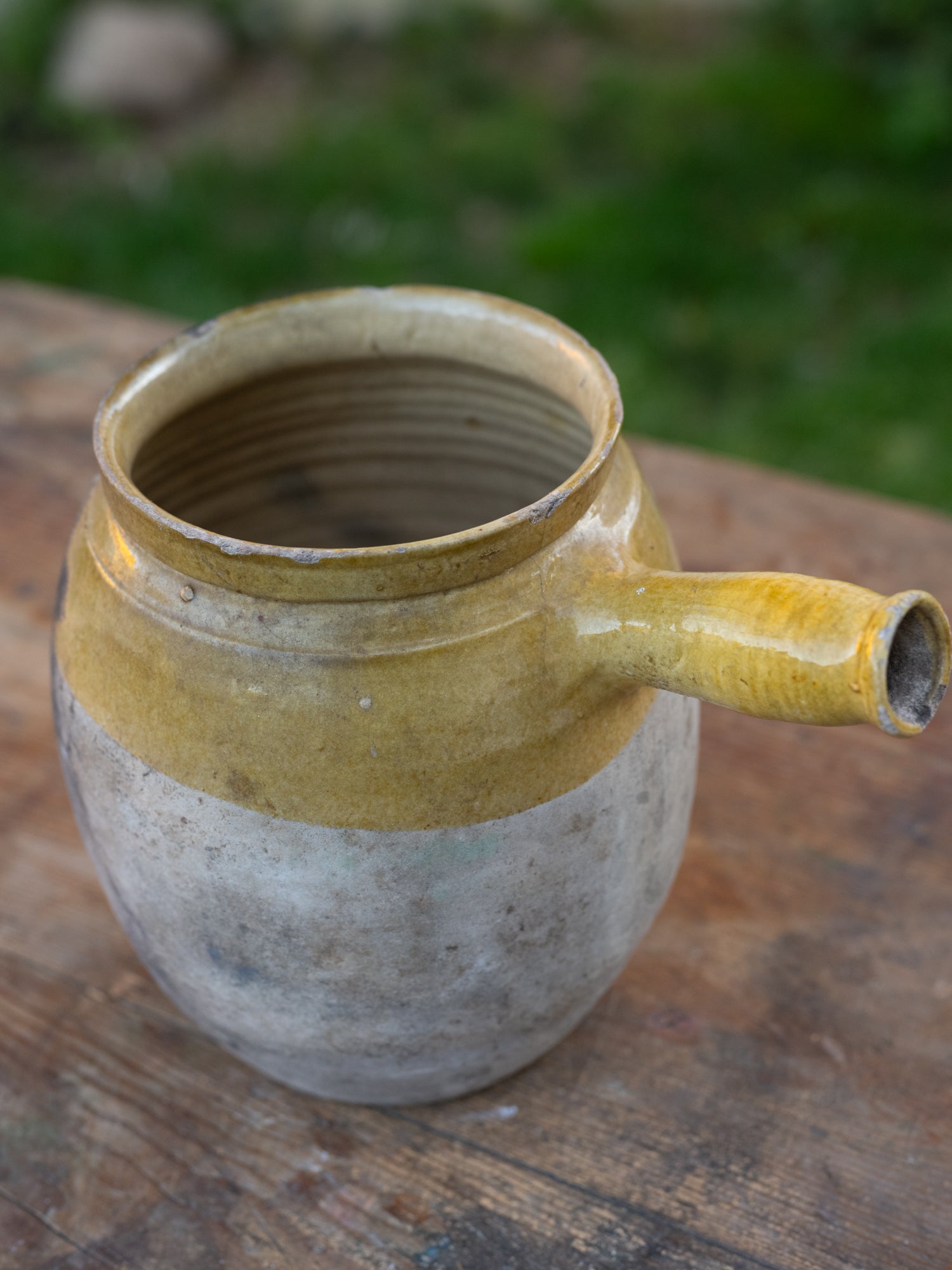 Vintage French Ceramic Vessel | Side Handle | Mustard Tall