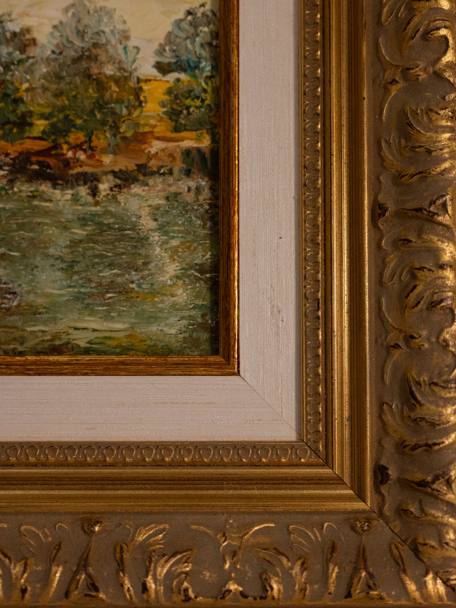 Vintage French Art | Janine | Fence w River Bank| Framed