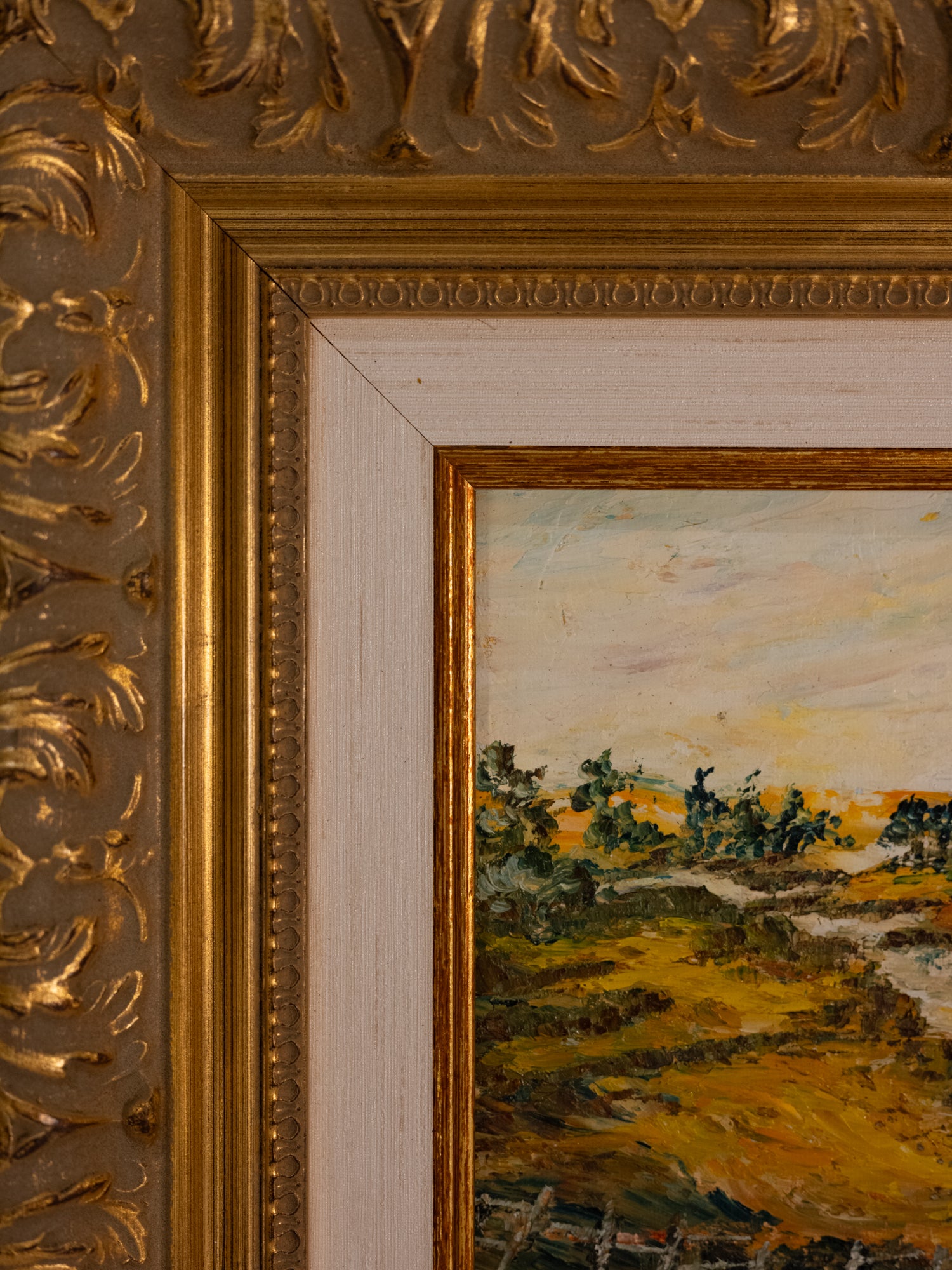 Vintage French Art | Janine | Fence w River Bank| Framed