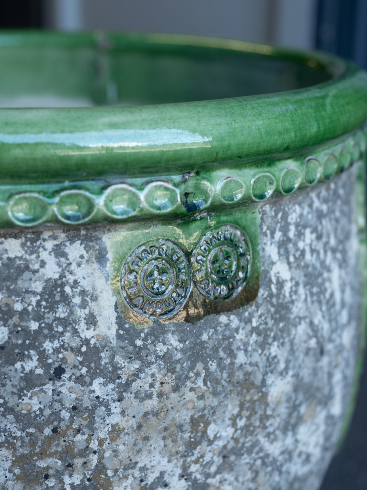 Anduze Tall Planter | Wide | Green Glaze Rim