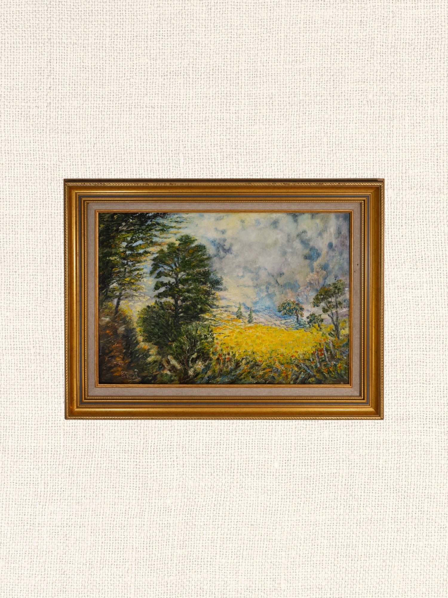 Vintage French Art | Janine | Golden Field | Framed