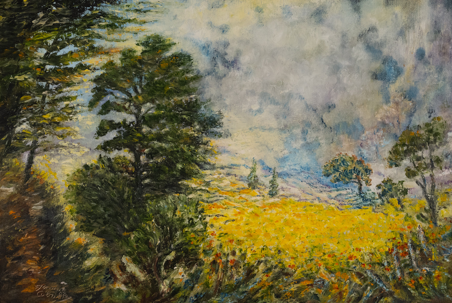 Vintage French Art | Janine | Golden Field | Framed
