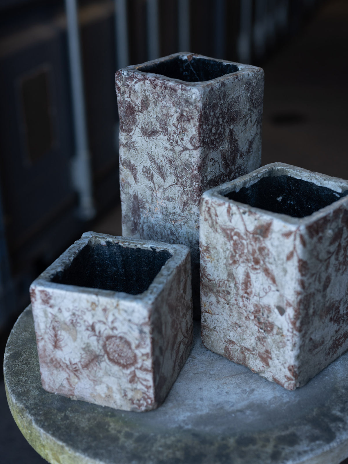 Vintage French Terracotta Planters | Square Floral | Small