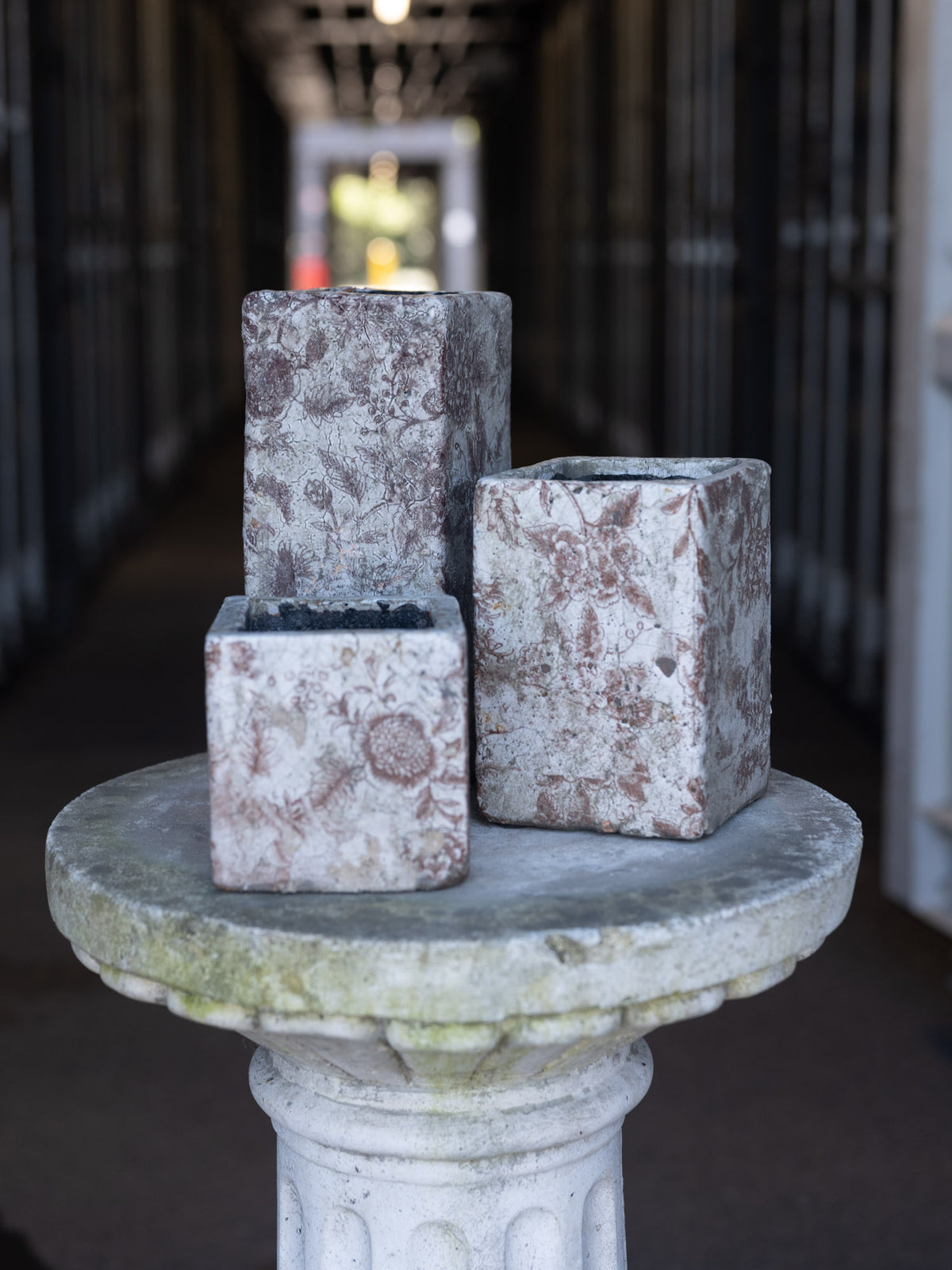Vintage French Terracotta Planters | Square Floral | Small