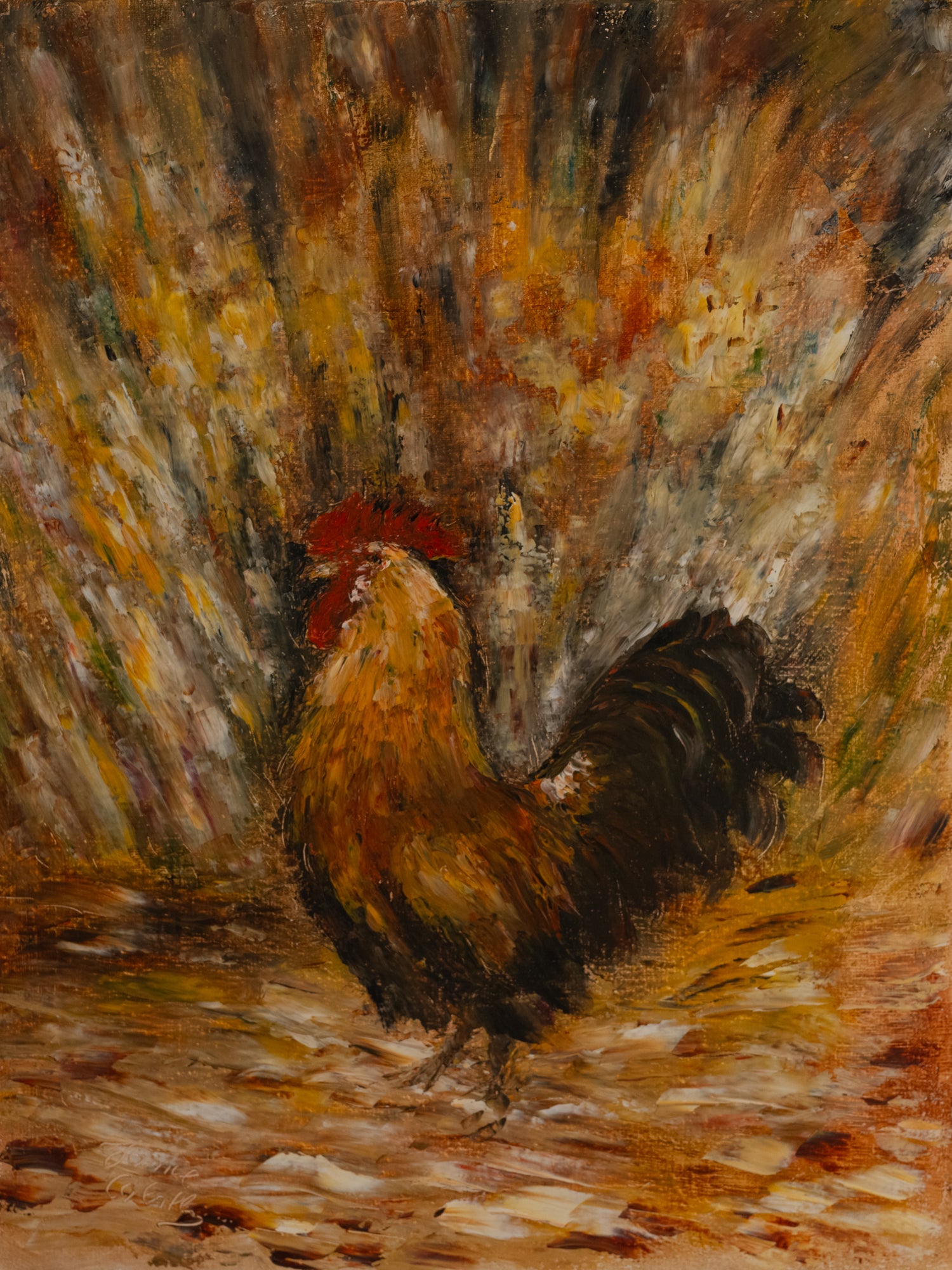Vintage French Art | Rooster on Canvas