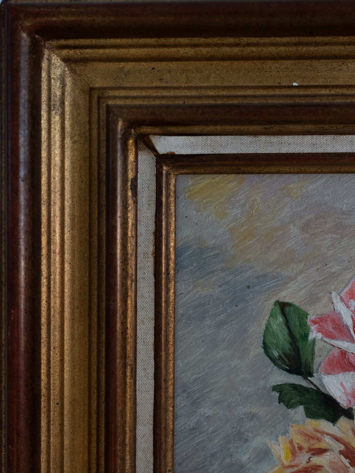 Vintage French Art | Roses in Blue Bowl | Framed
