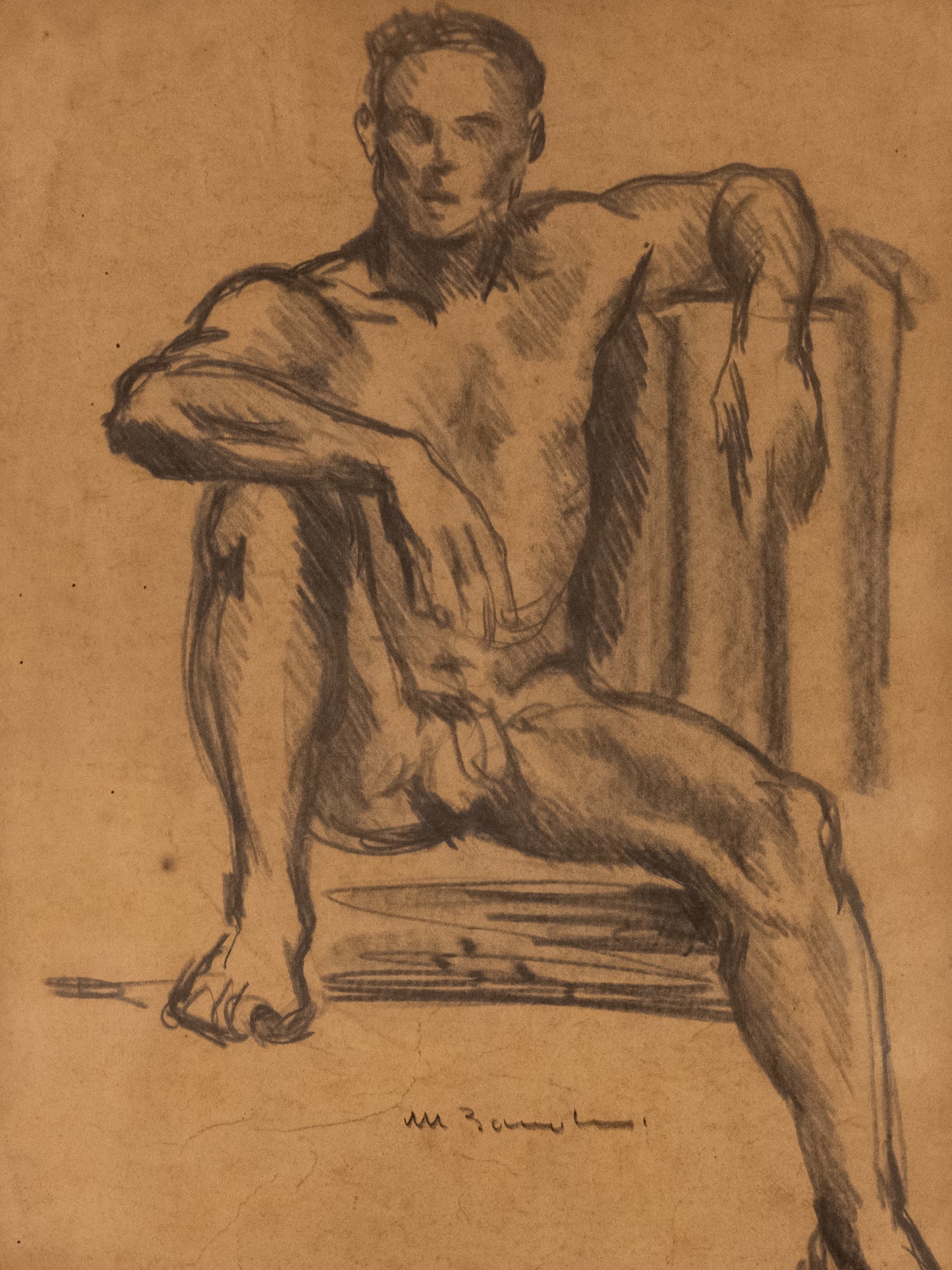 Vintage French Art | Seated Nude | Framed Sketch