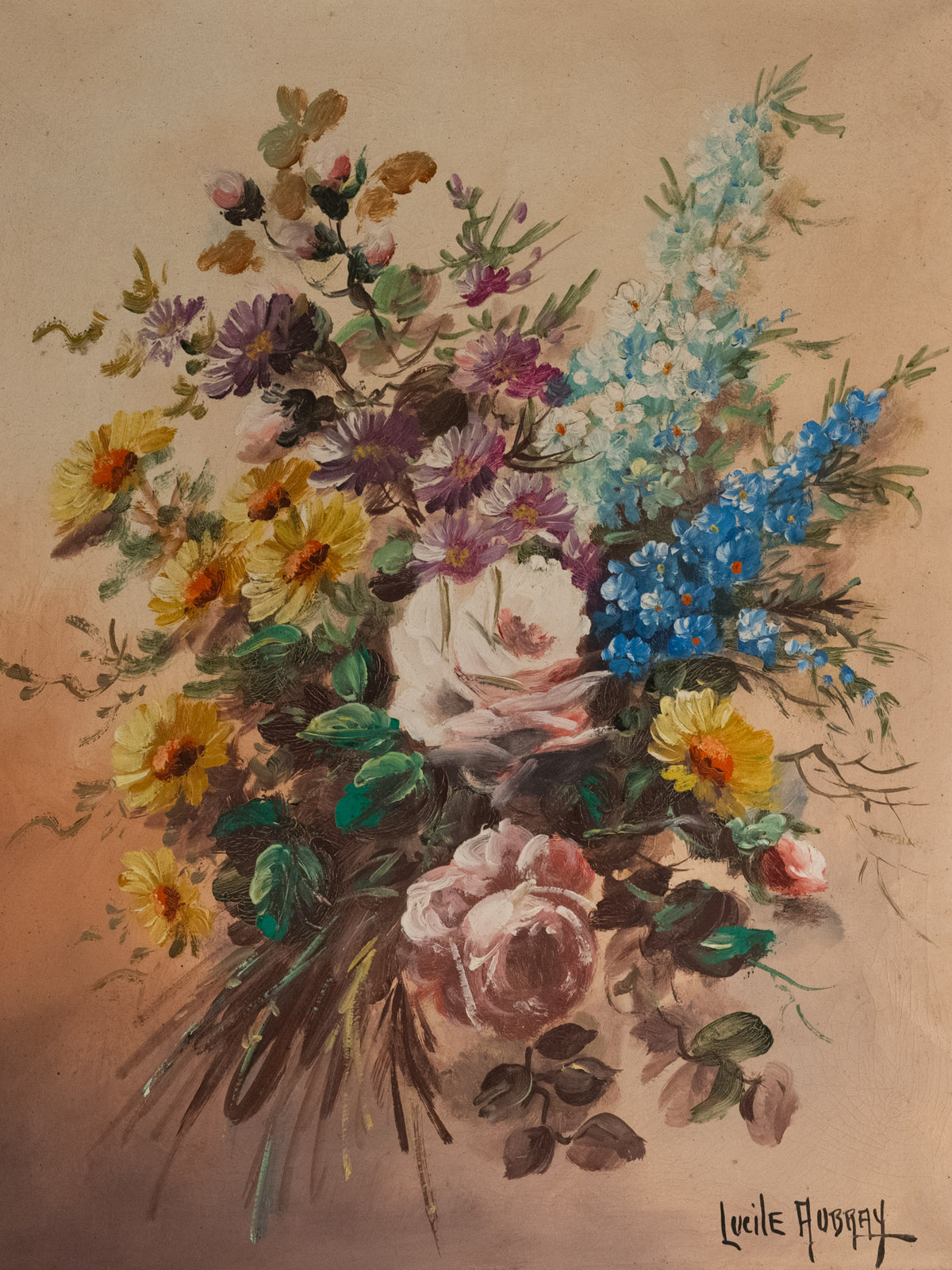 Vintage French Art | Lucile Aubray | Flowers | Framed