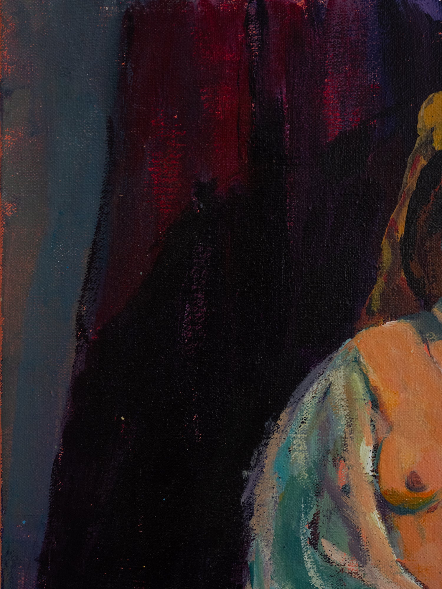 Vintage French Art | Nude Woman w/ White Shawl | Canvas