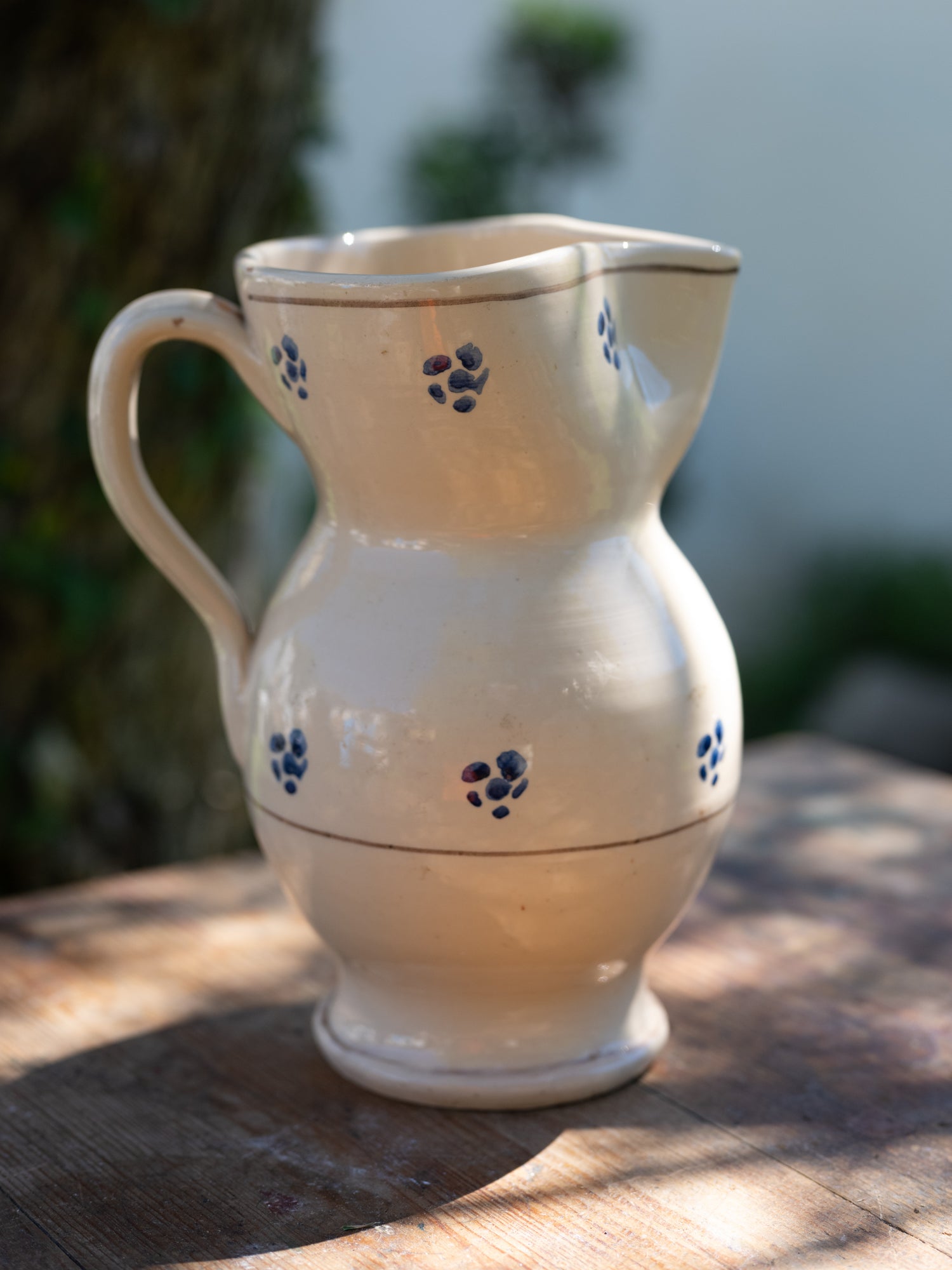 Vintage French Ceramic Pitcher | Blue Floral on Cream