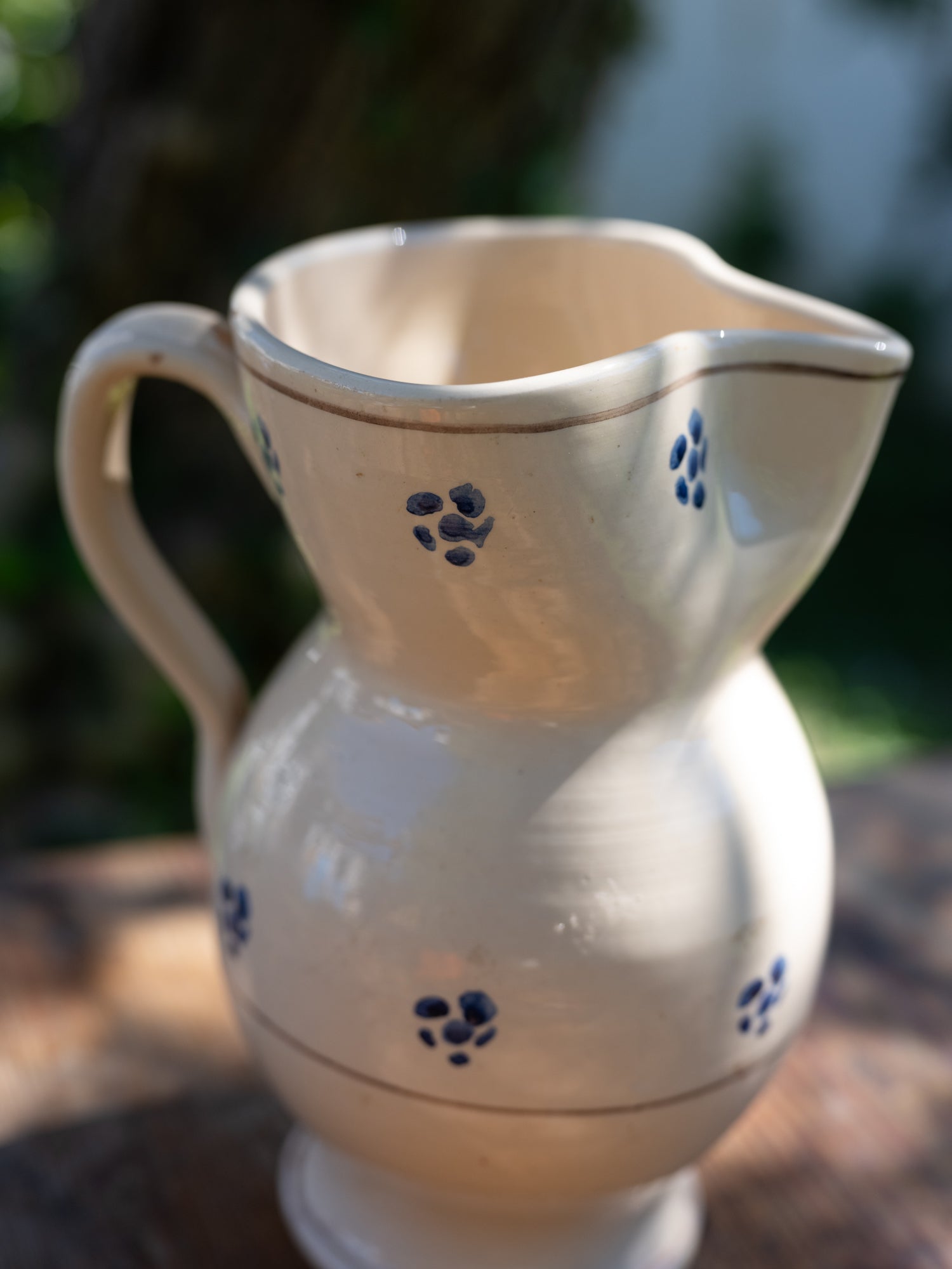 Vintage French Ceramic Pitcher | Blue Floral on Cream