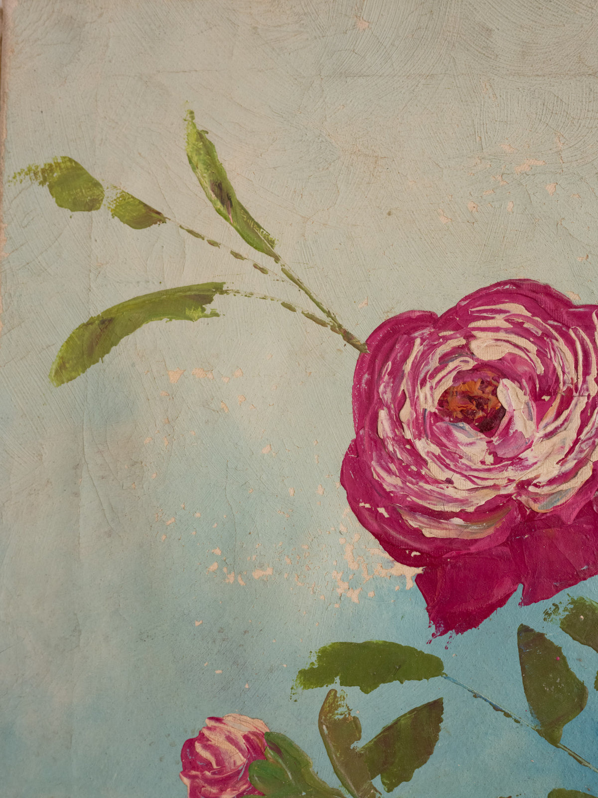 Vintage French Art | Fuschia Roses in Vase