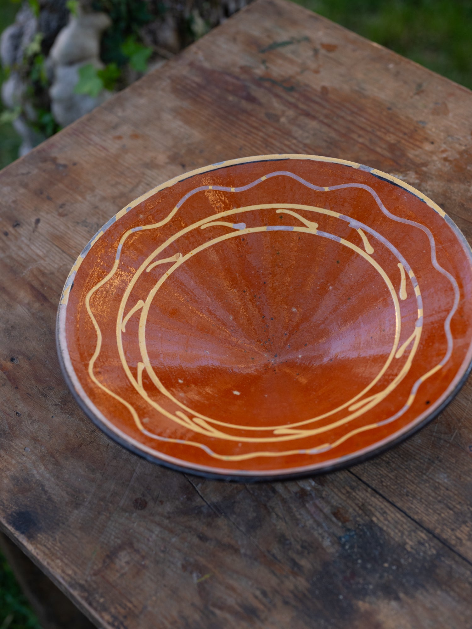 Vintage French Bowl | Handpainted Wavy Border