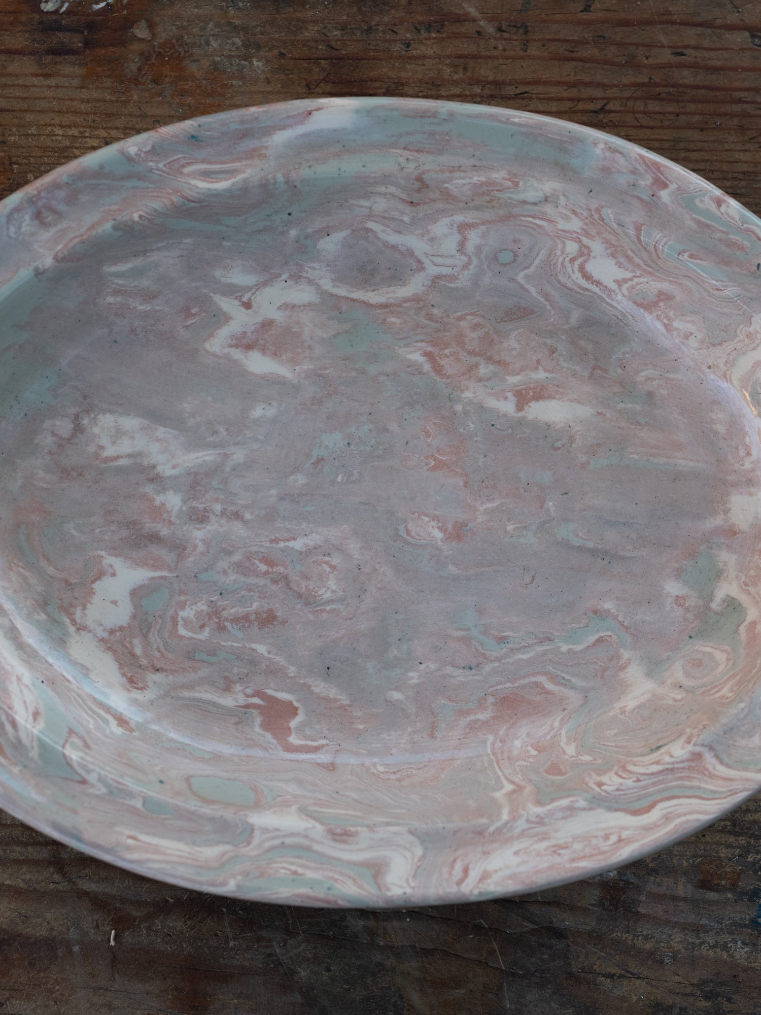 Vintage French Marblized Ceramic Oval Plate