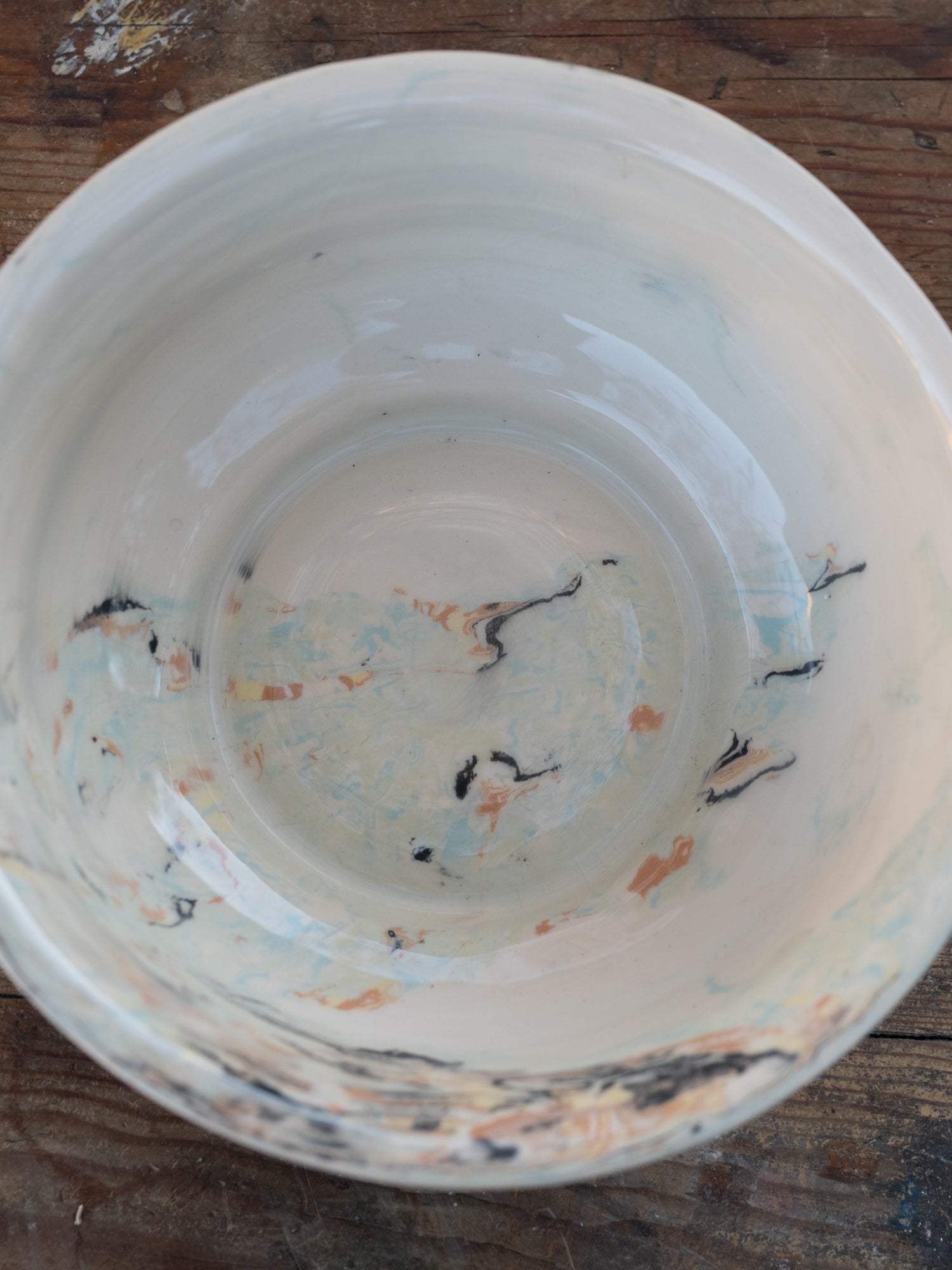 Vintage French Marblized Ceramic Bowl | White