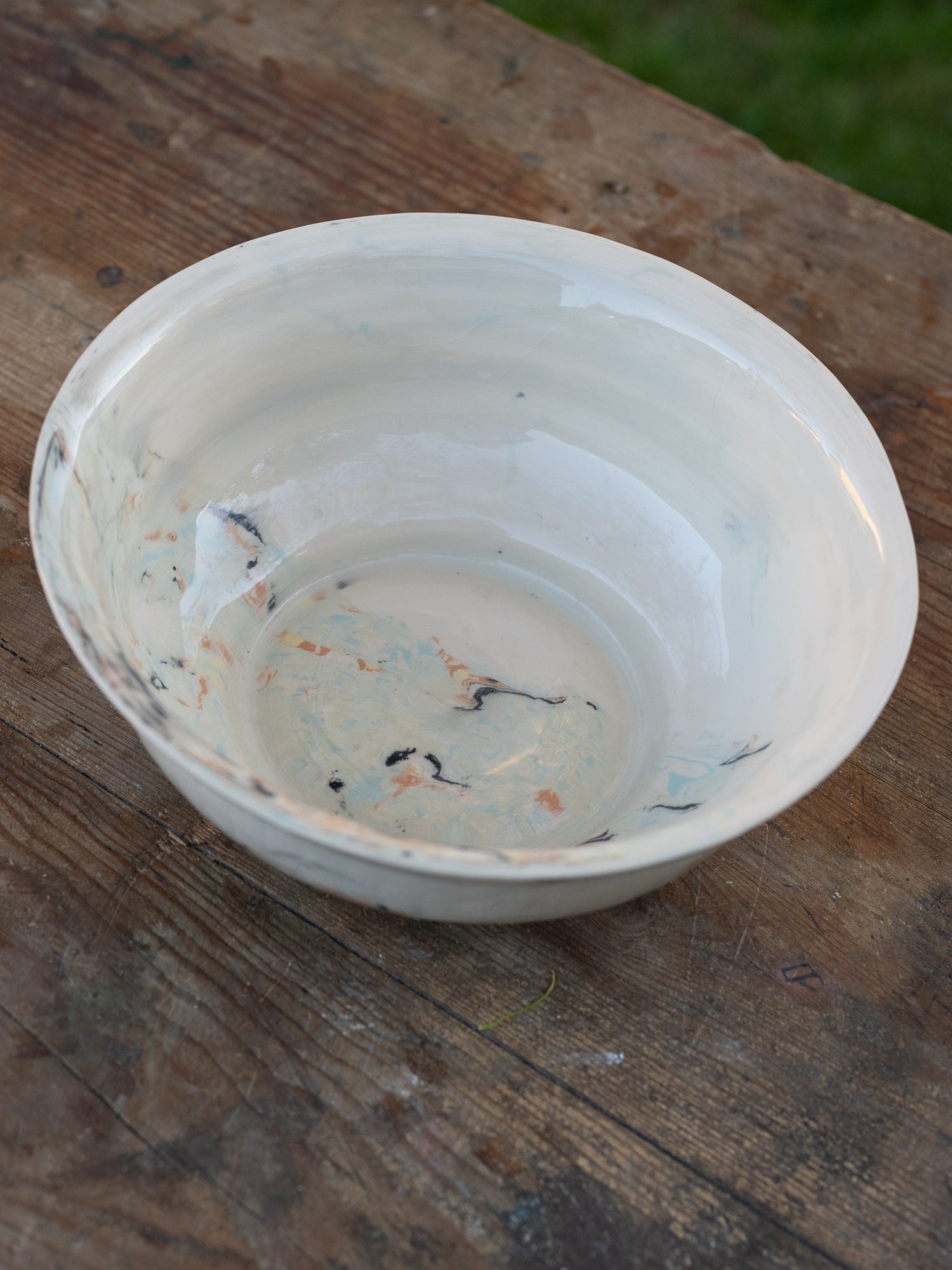 Vintage French Marblized Ceramic Bowl | White