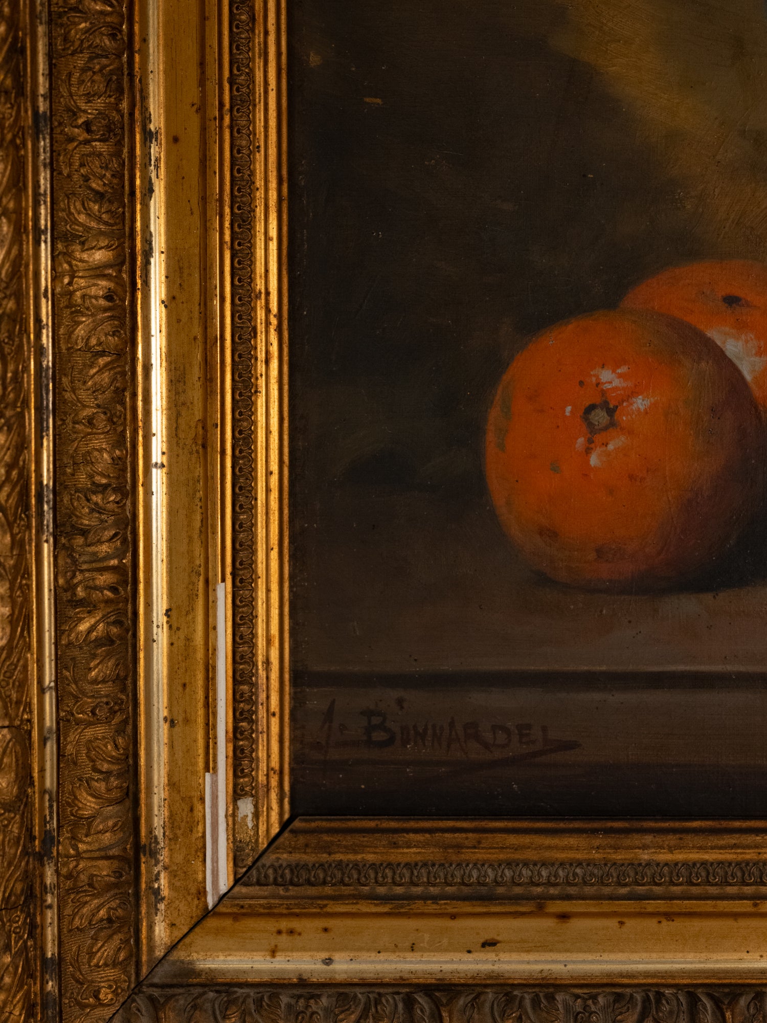 Vintage French Art | Flower and Orange | Oil | Framed