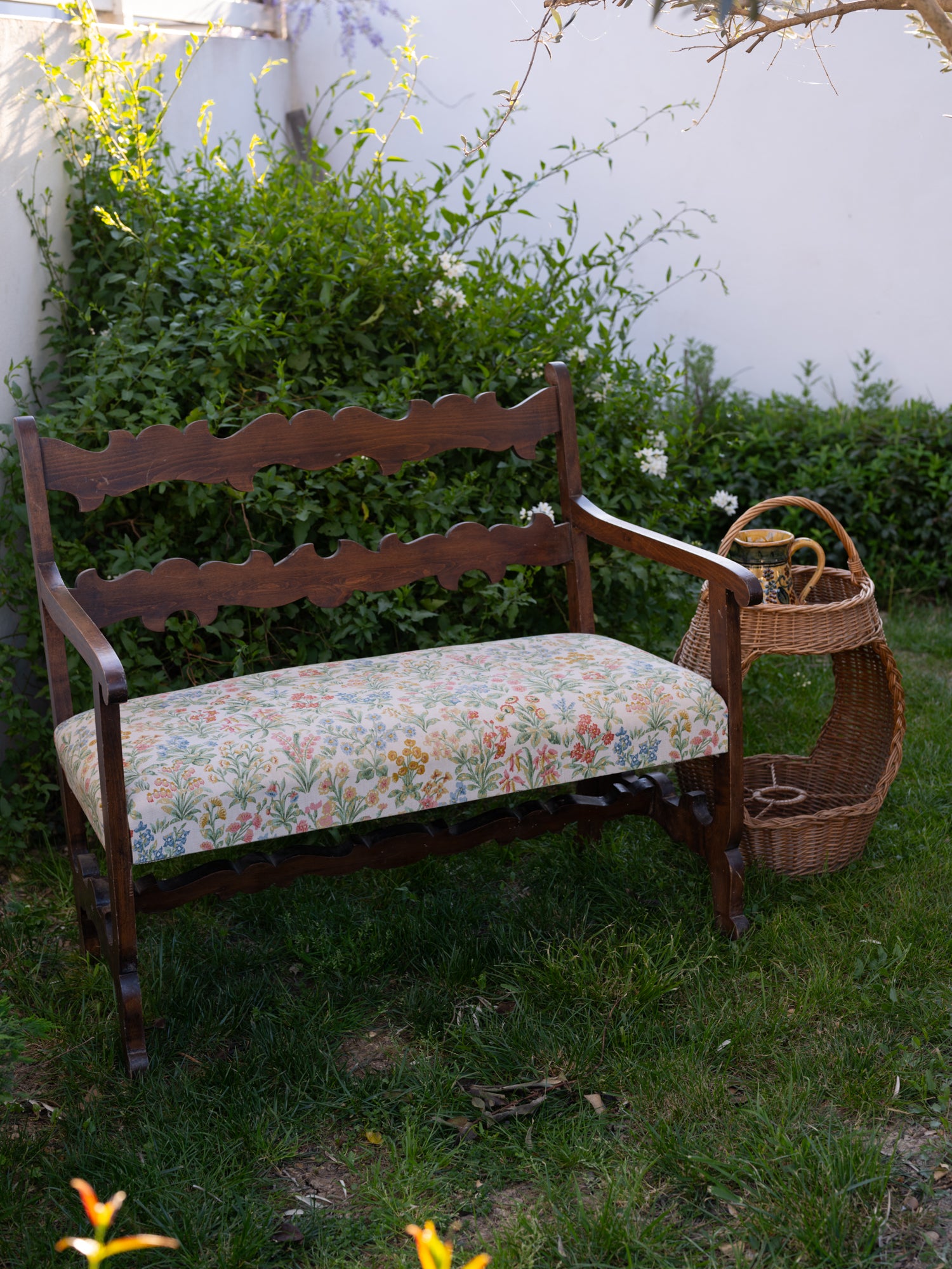 Vintage French Upholstered Bench | Floral