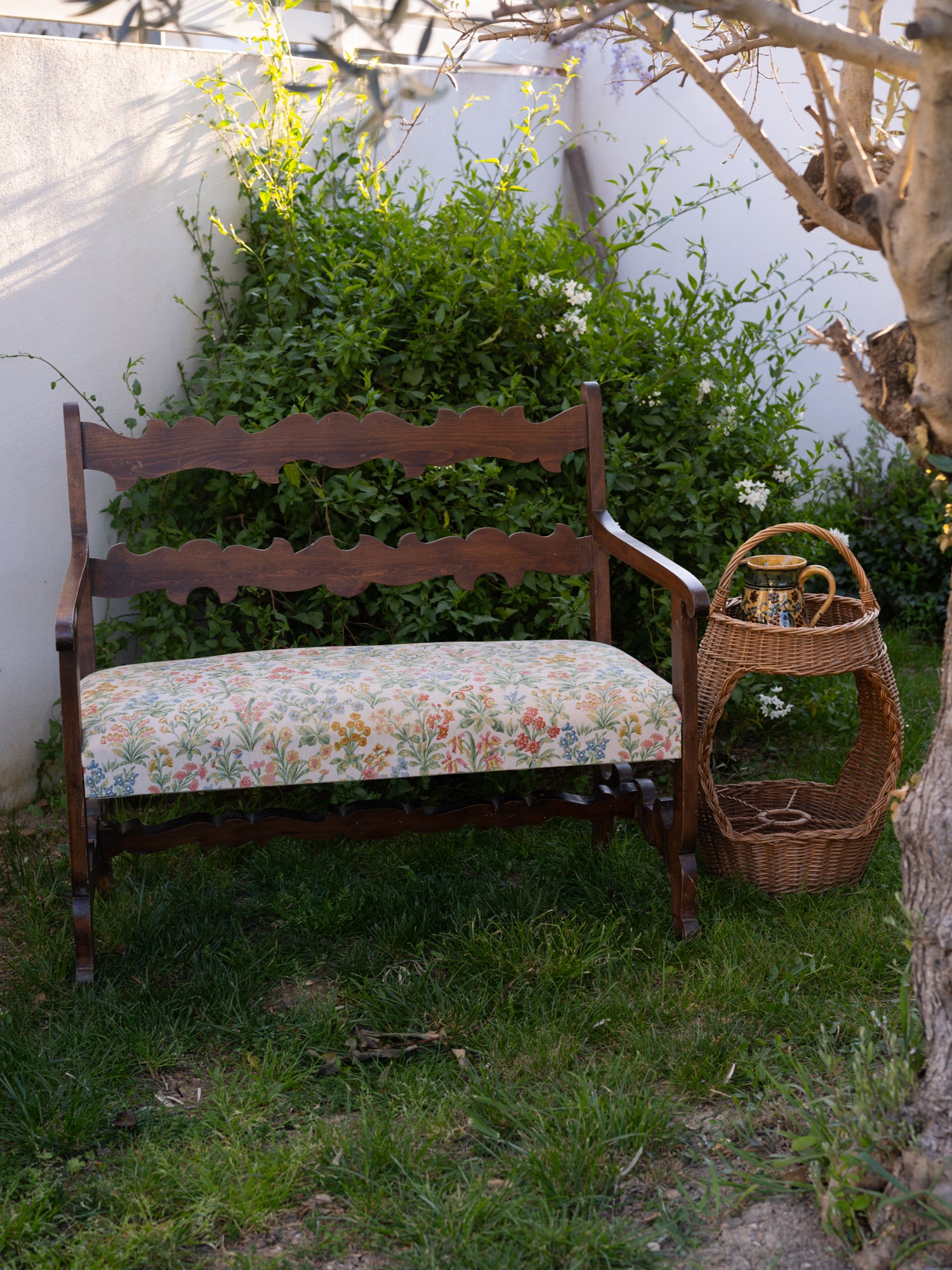 Vintage French Upholstered Bench | Floral