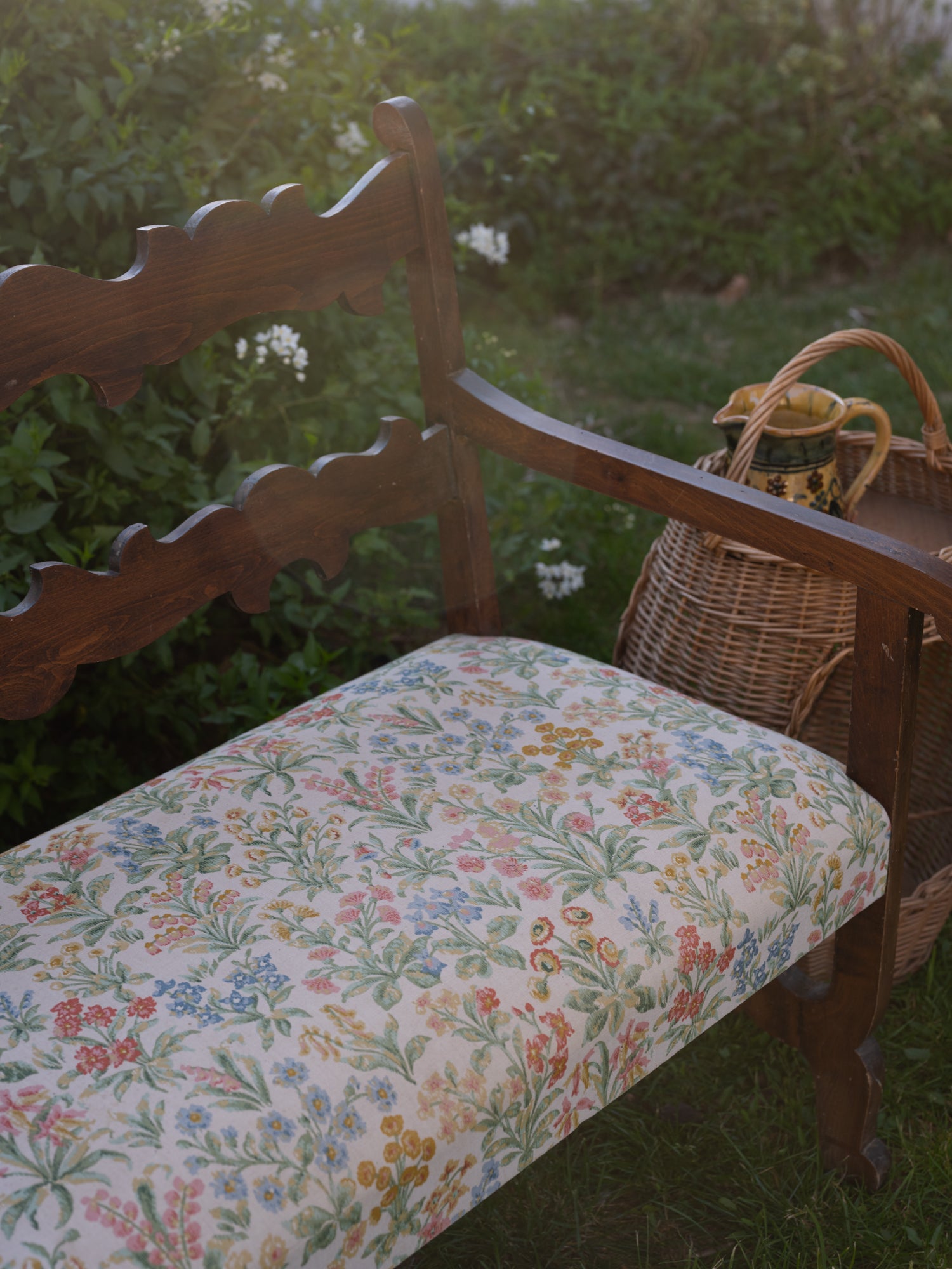Vintage French Upholstered Bench | Floral