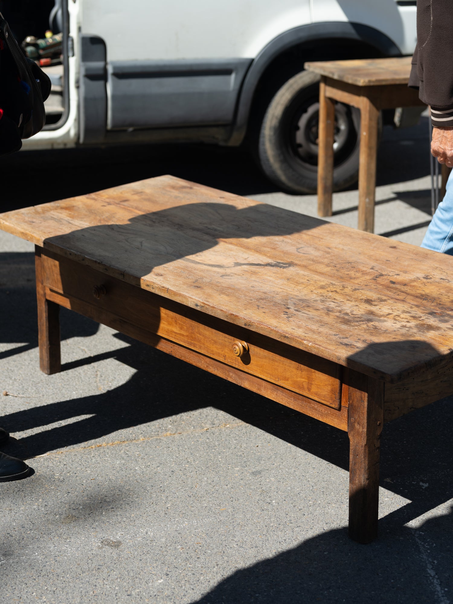 Vintage French Coffee Table | Drawer w/ Knobs