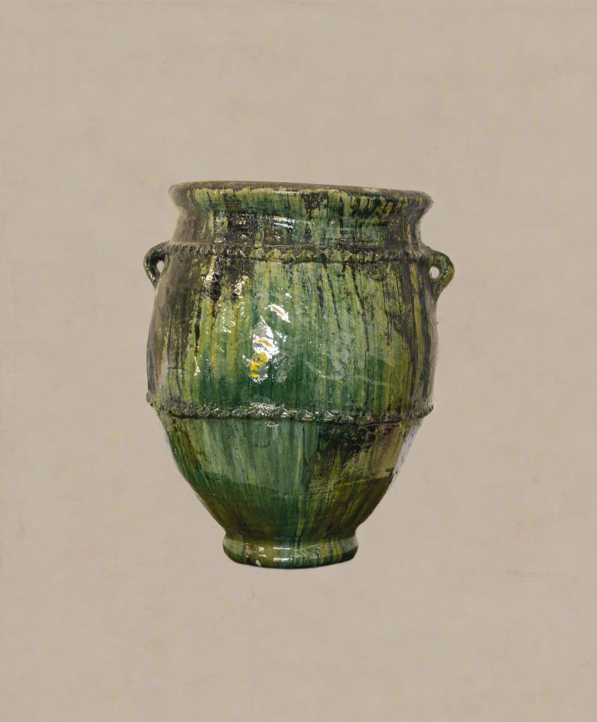 Vintage Moroccan Green Glazed Planter