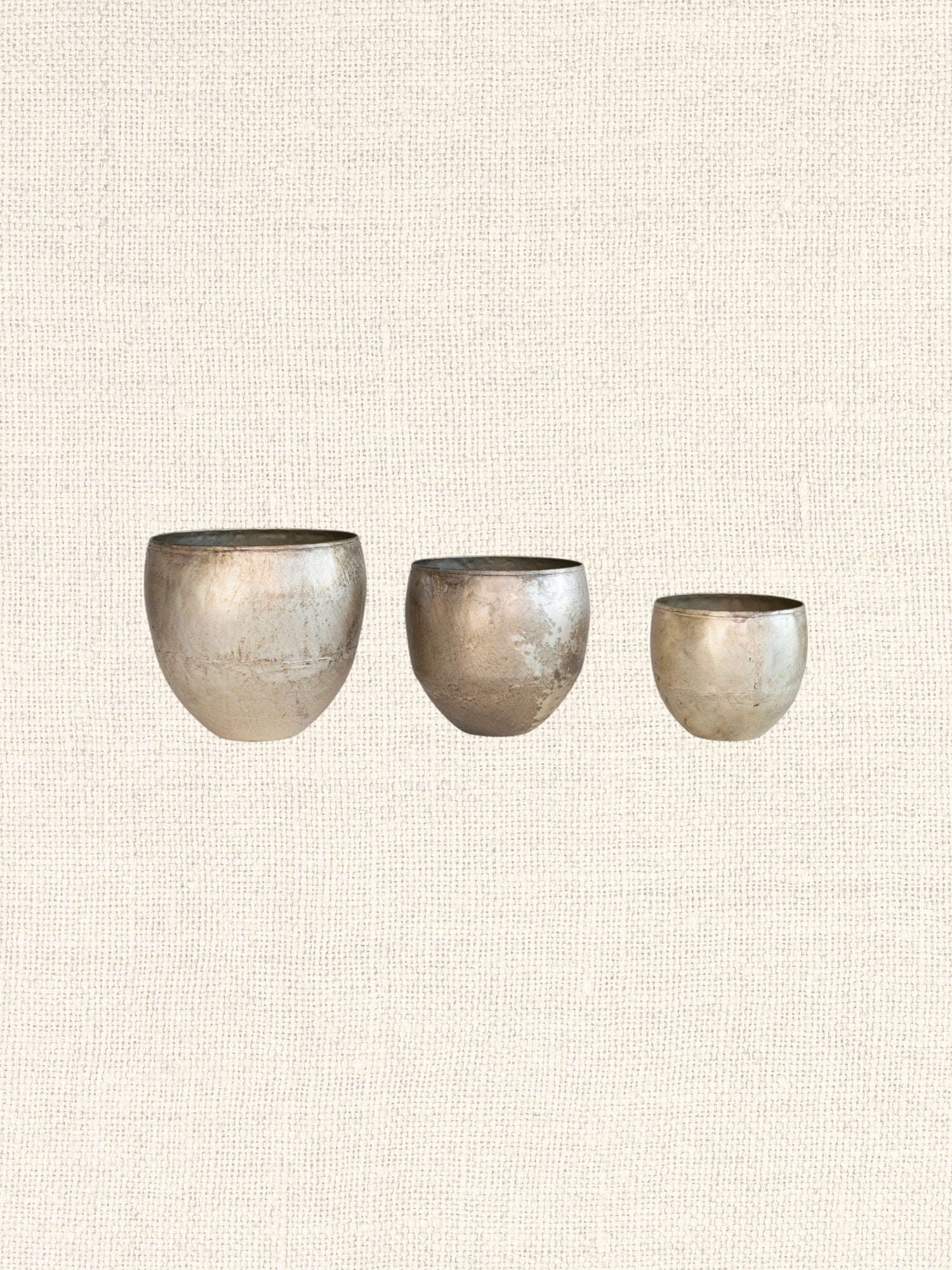 Metal Planters, Distressed Pewter Finish