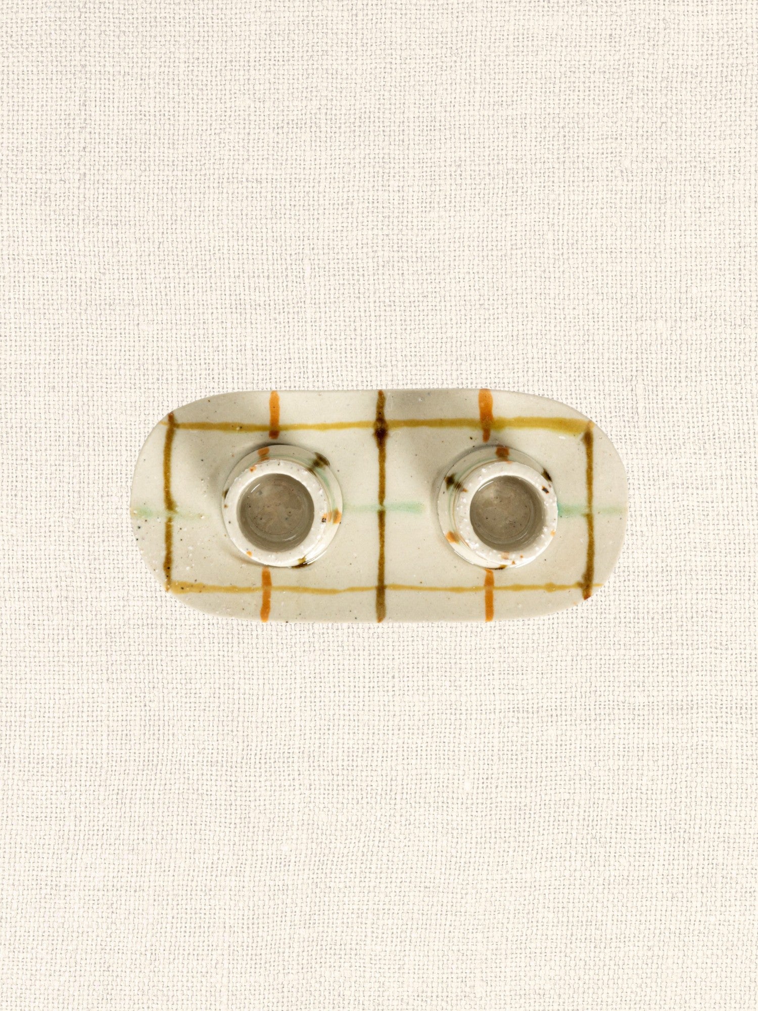 Hand Painted Stoneware Double Taper Candle Holder