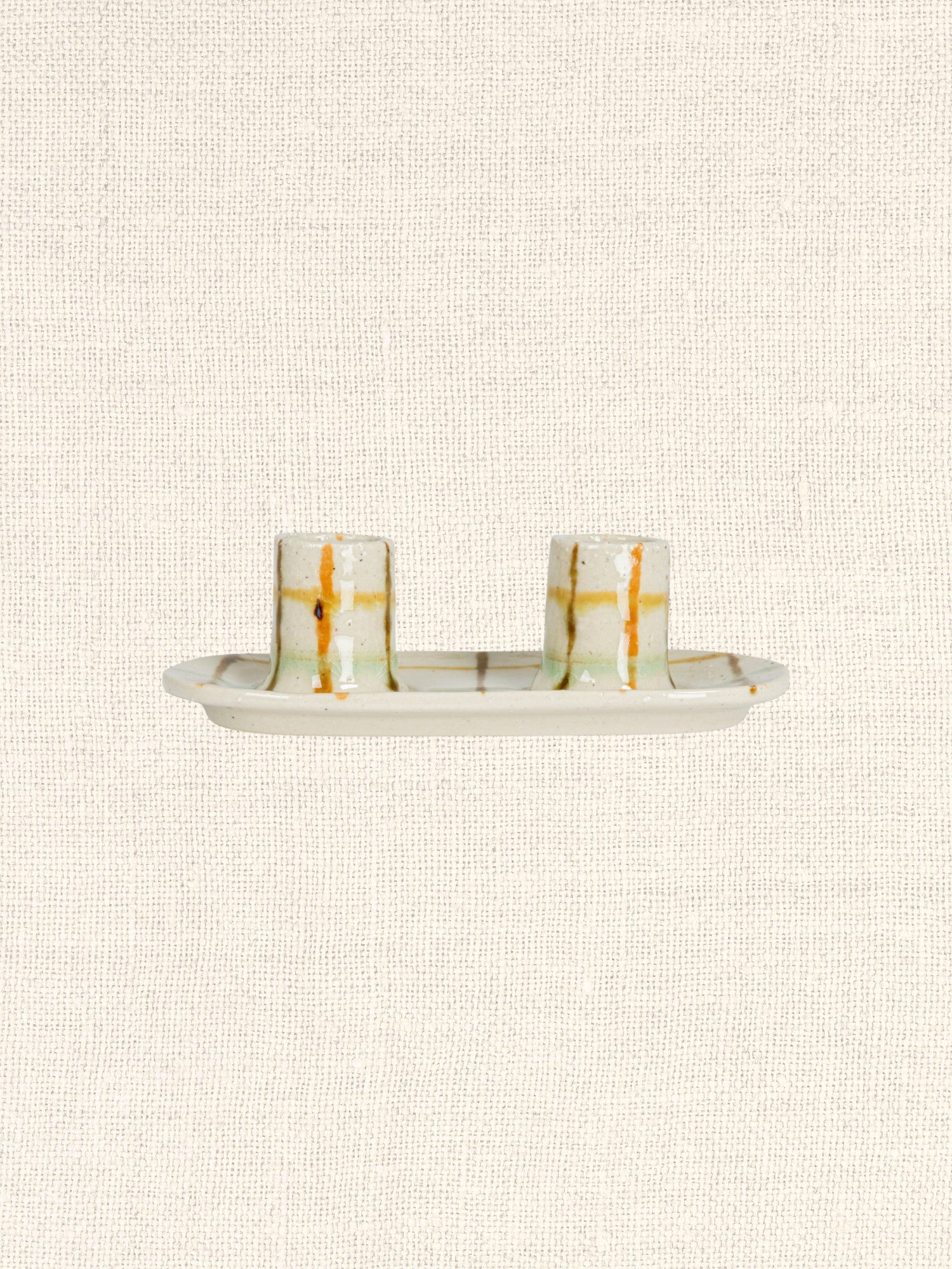 Hand Painted Stoneware Double Taper Candle Holder