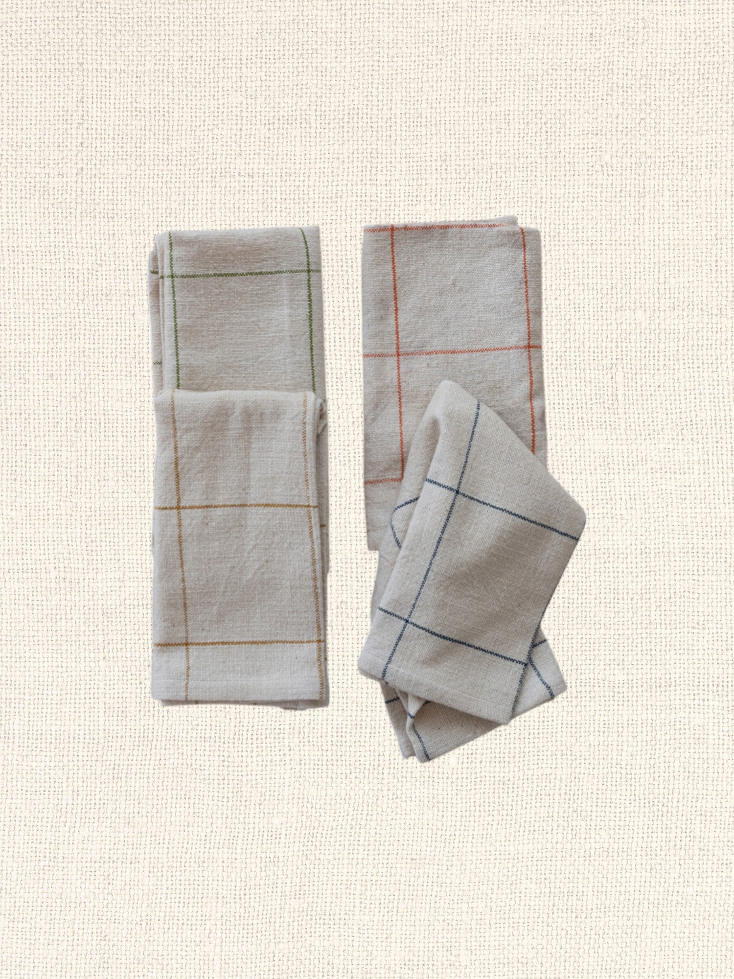 Woven Cotton Napkins with Grid Pattern | S/4