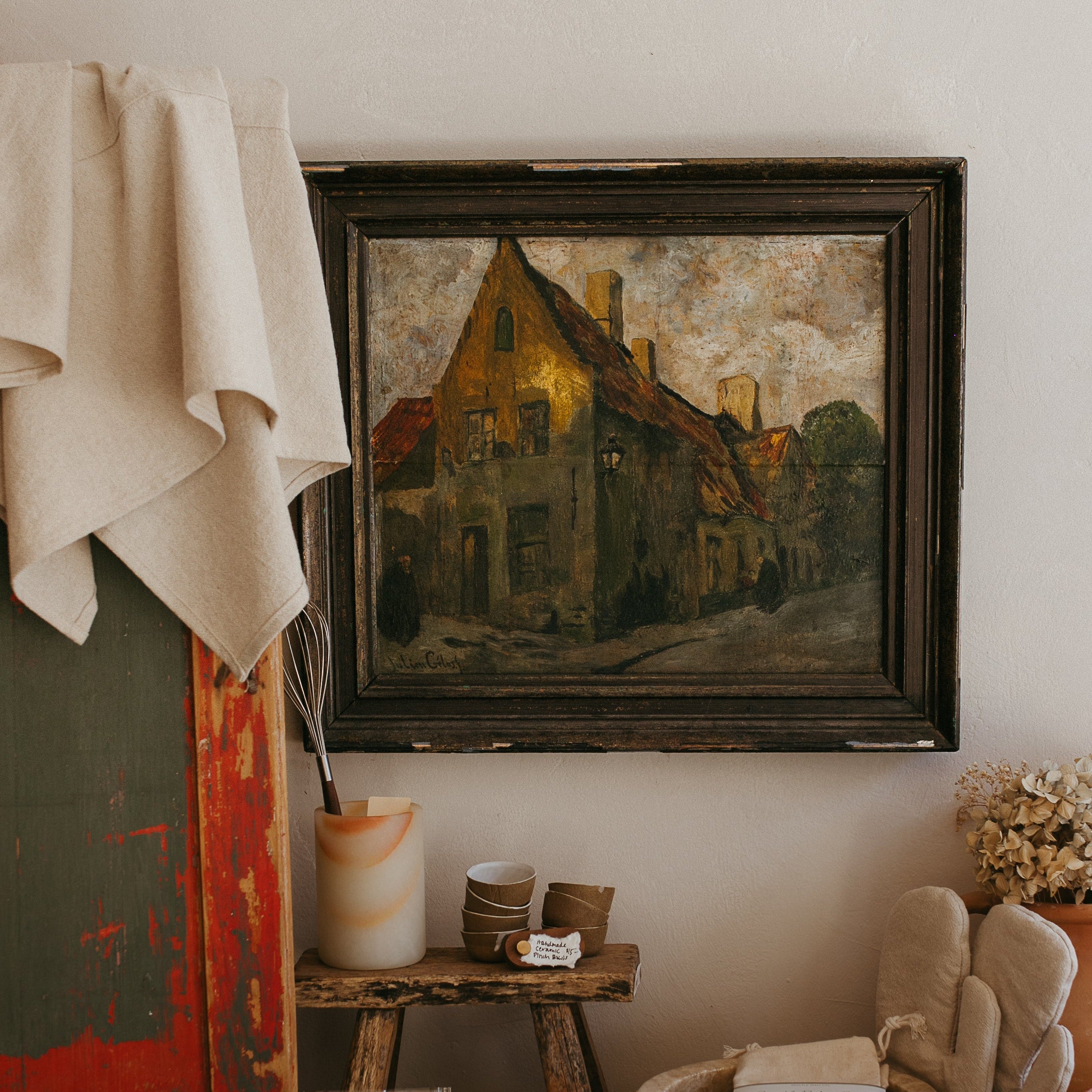 Antique European Painting | Monestary | Framed