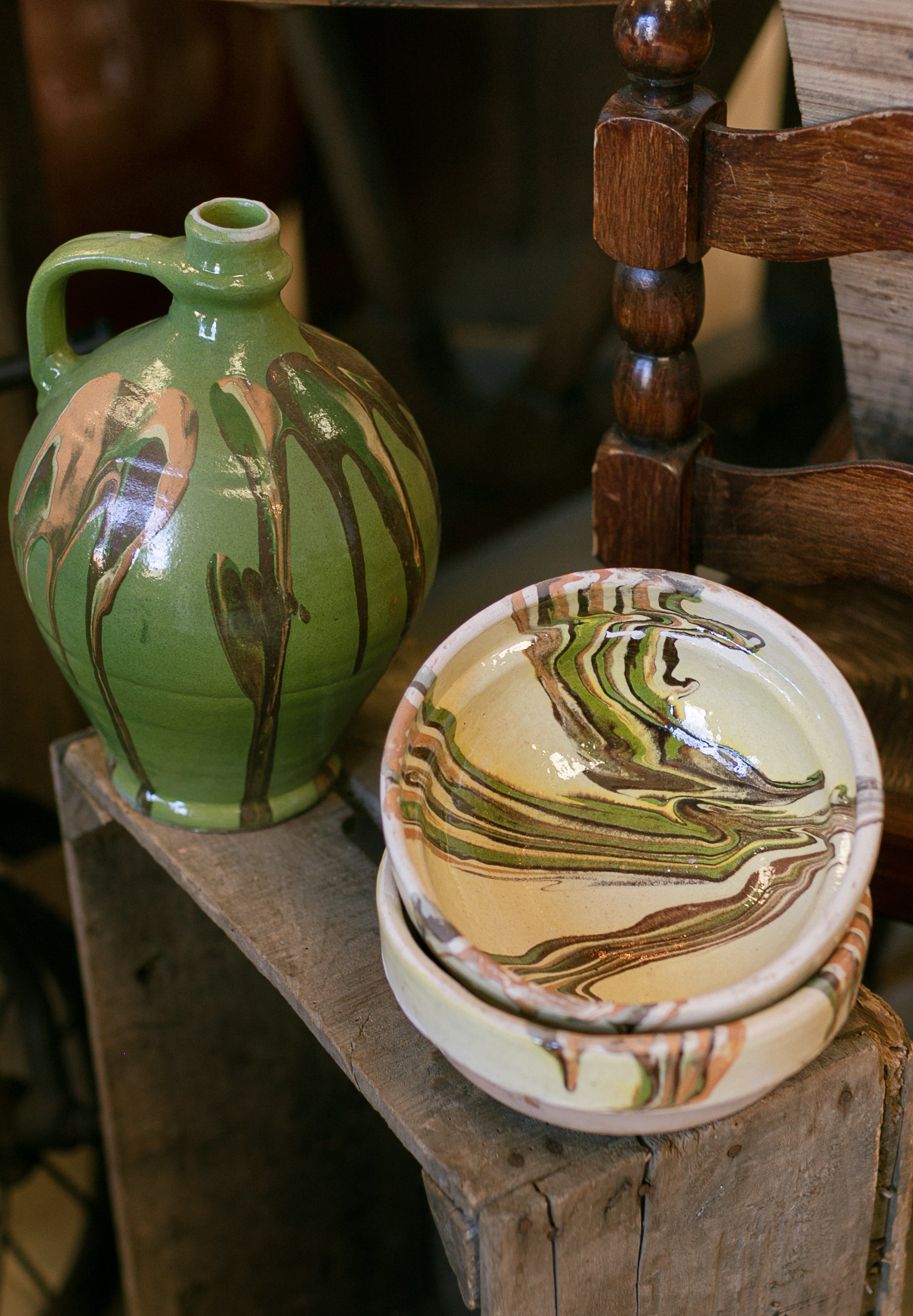 Marbleized Cottage Crafted Polinka Jug | Green