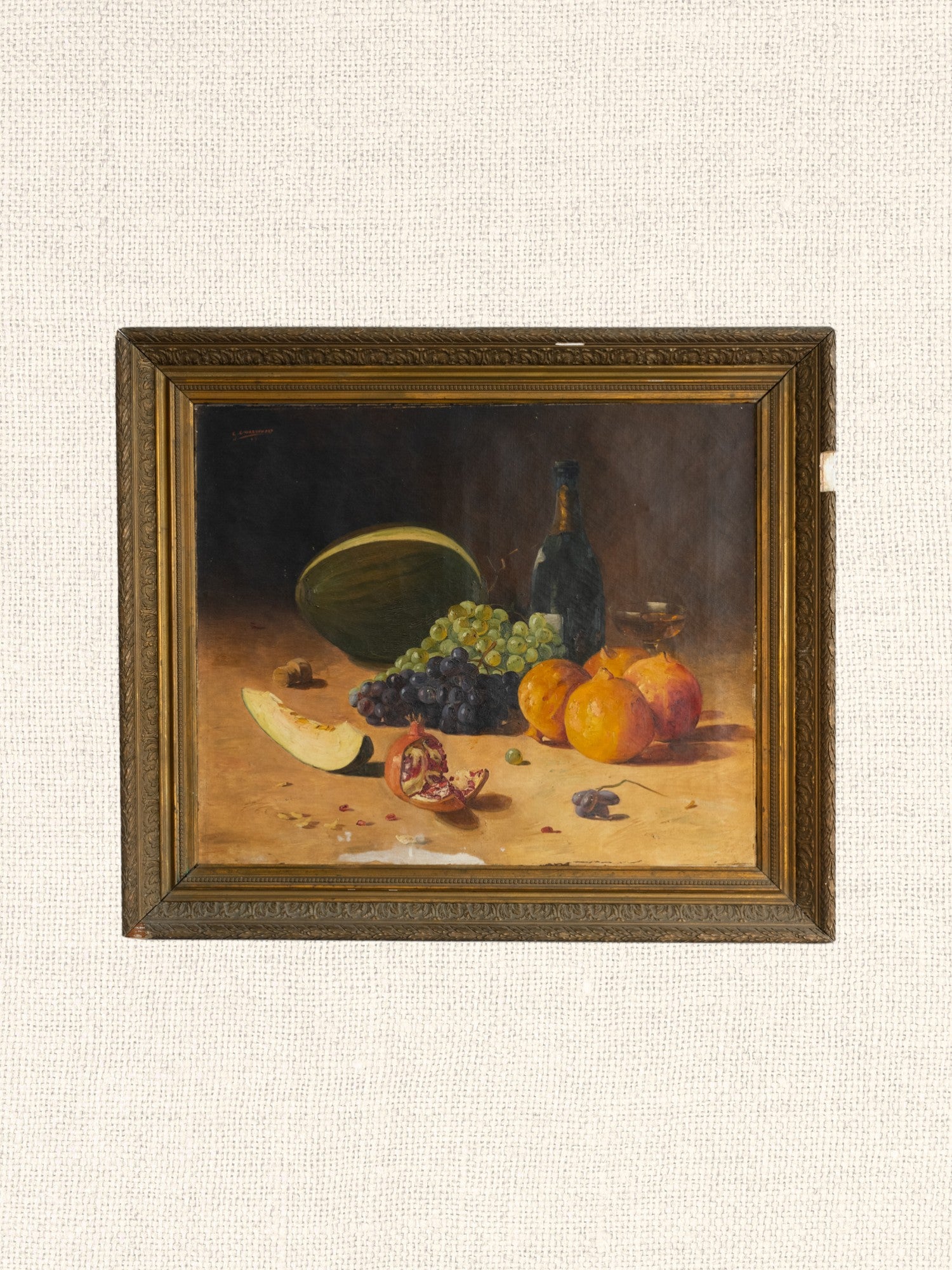 Vintage French Art | Fruit & Champagne | Oil | Framed