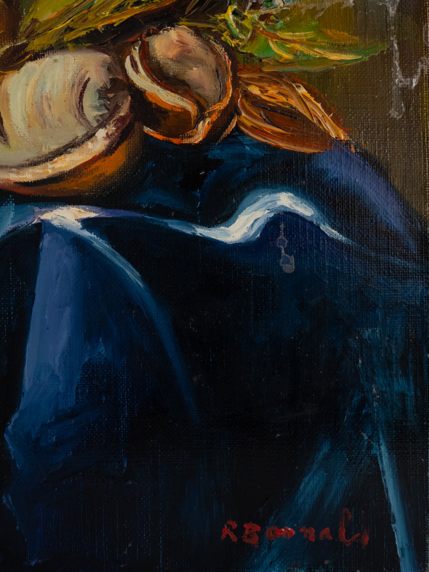 Vintage French Art | Fruit on a Blue Tablecloth | Oil