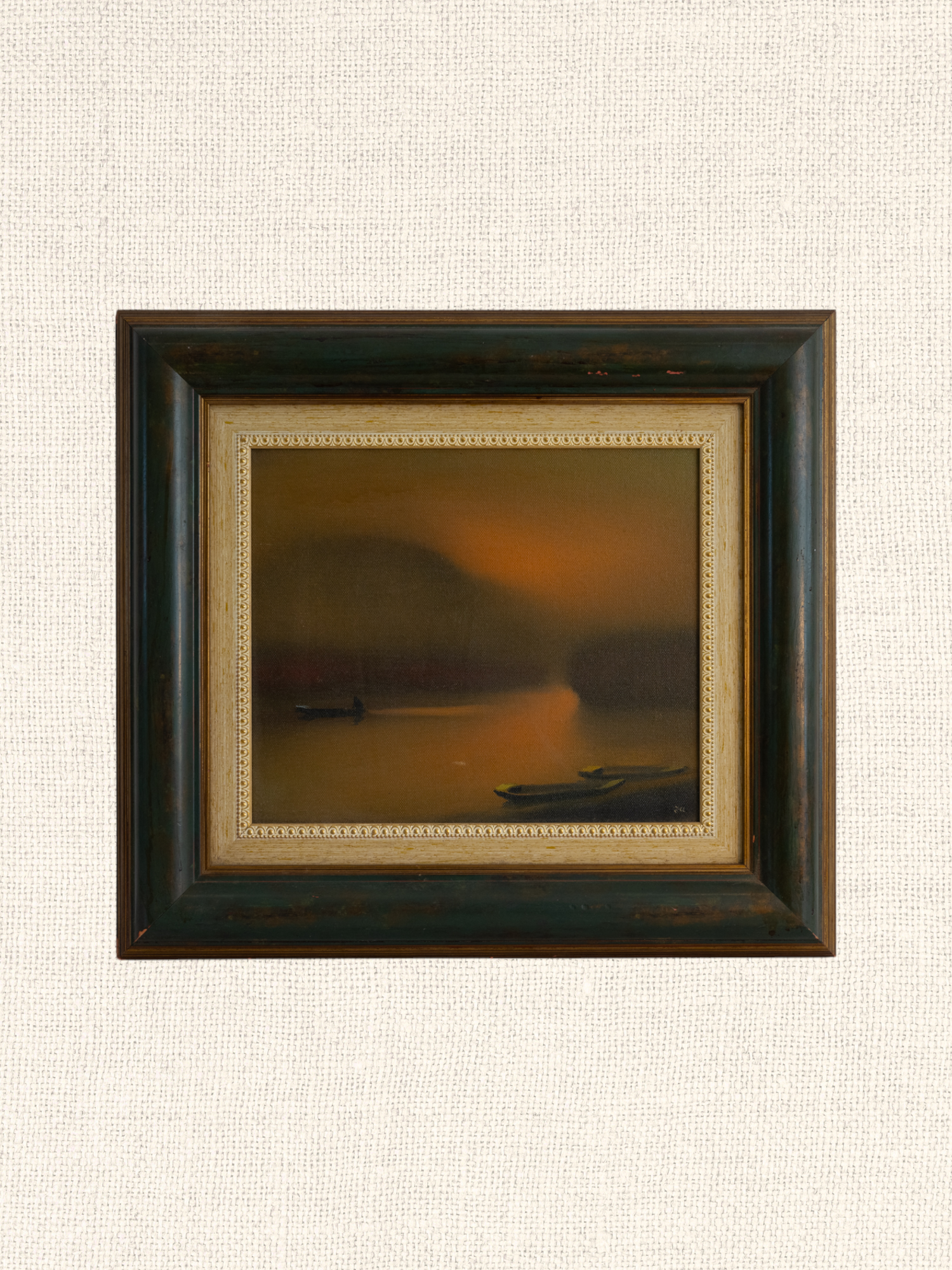 Vintage French Art | Rowboat on River | Framed