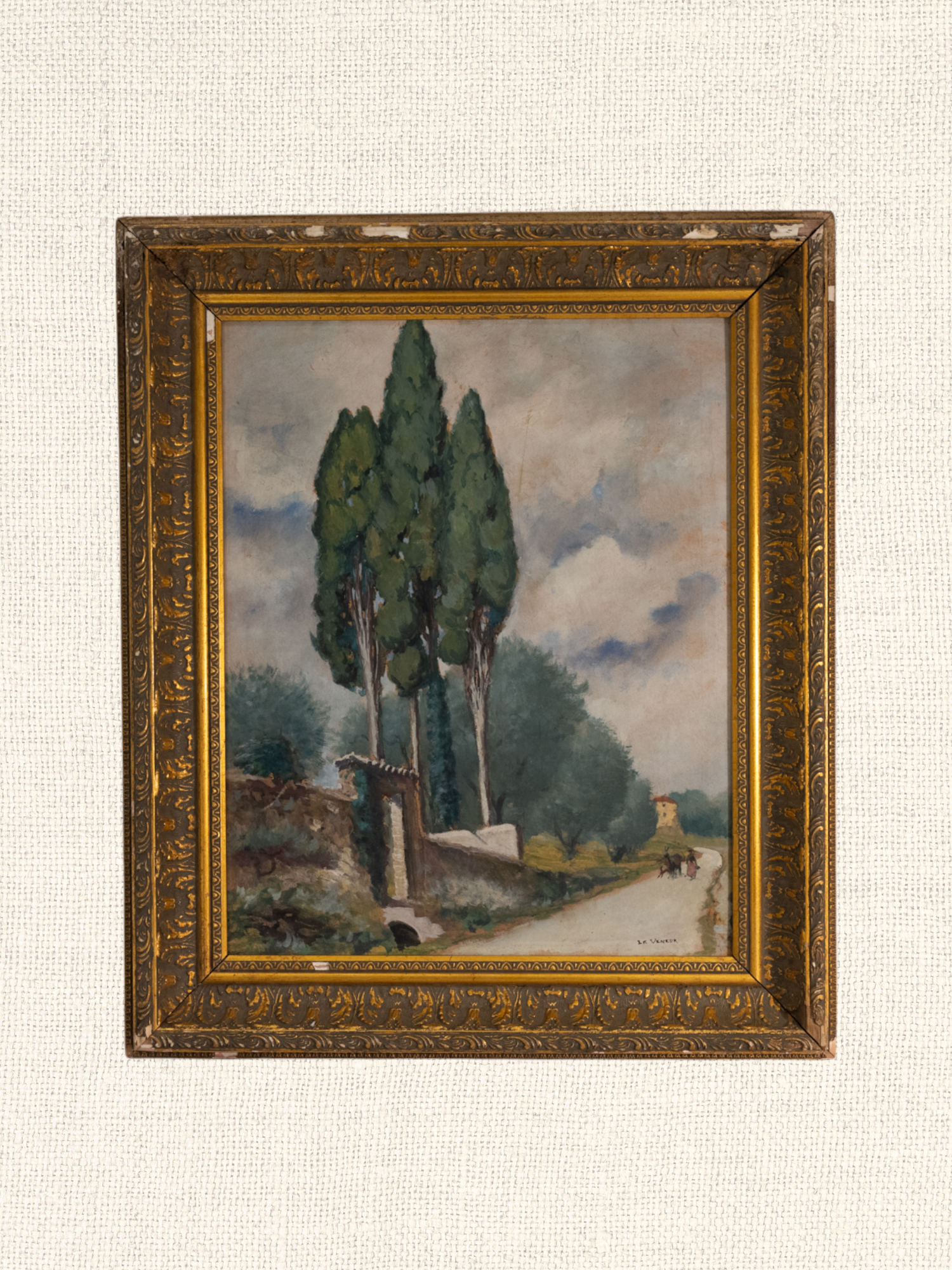 Vintage French Art | Trees Along the Road | Oil | Framed