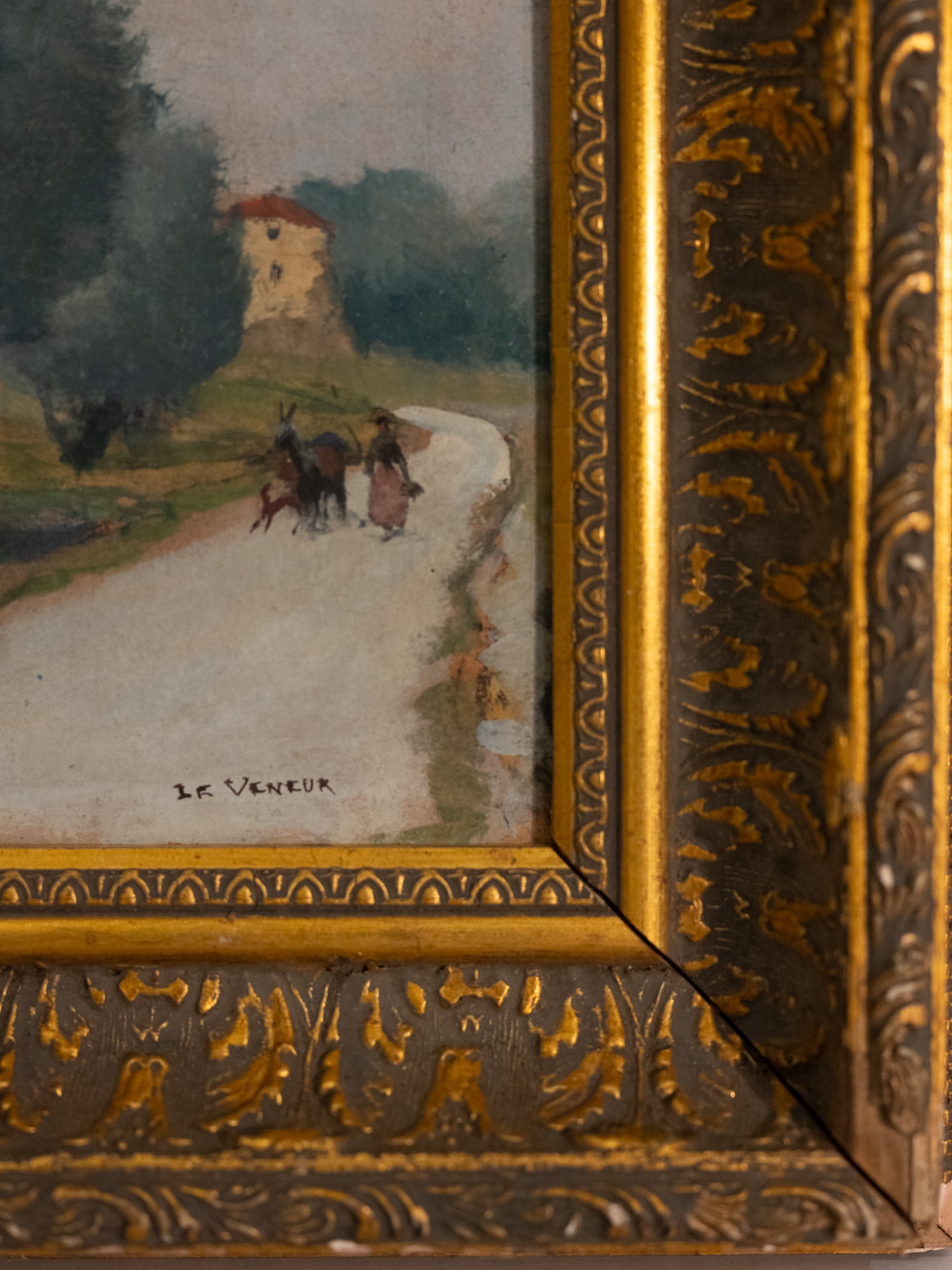Vintage French Art | Trees Along the Road | Oil | Framed