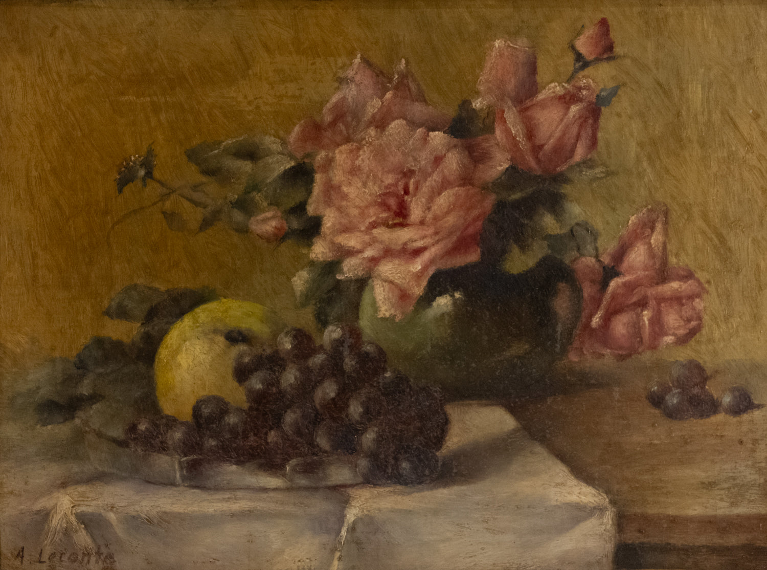 Vintage French Art | Pink Florals | Oil | Framed