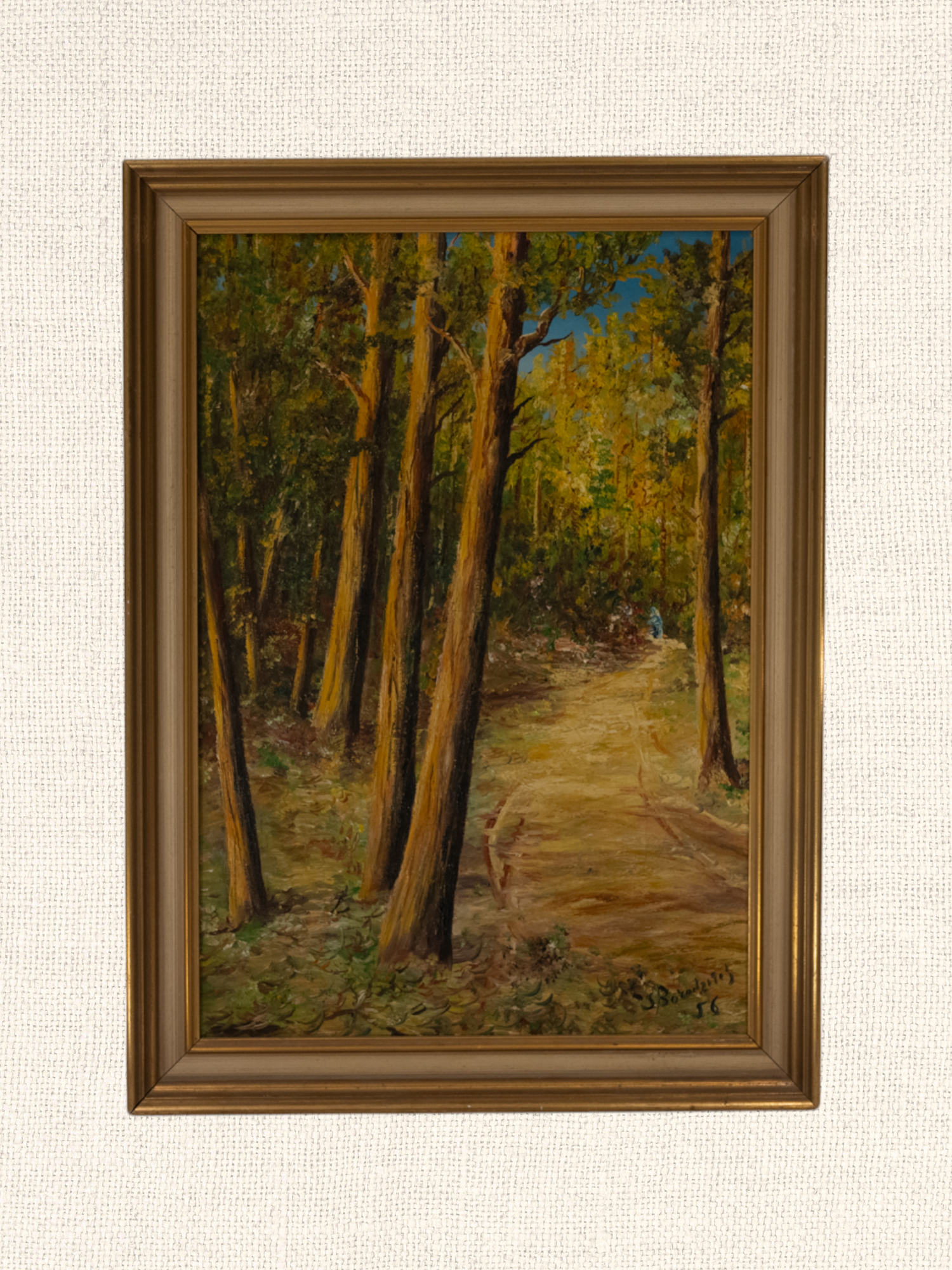 Vintage French Art | Forest Path | Oil | Framed