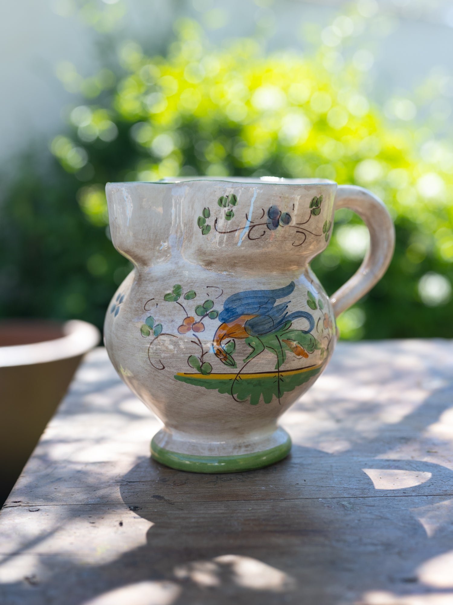 Vintage French Ceramic Pitcher | Bird w/ Vines