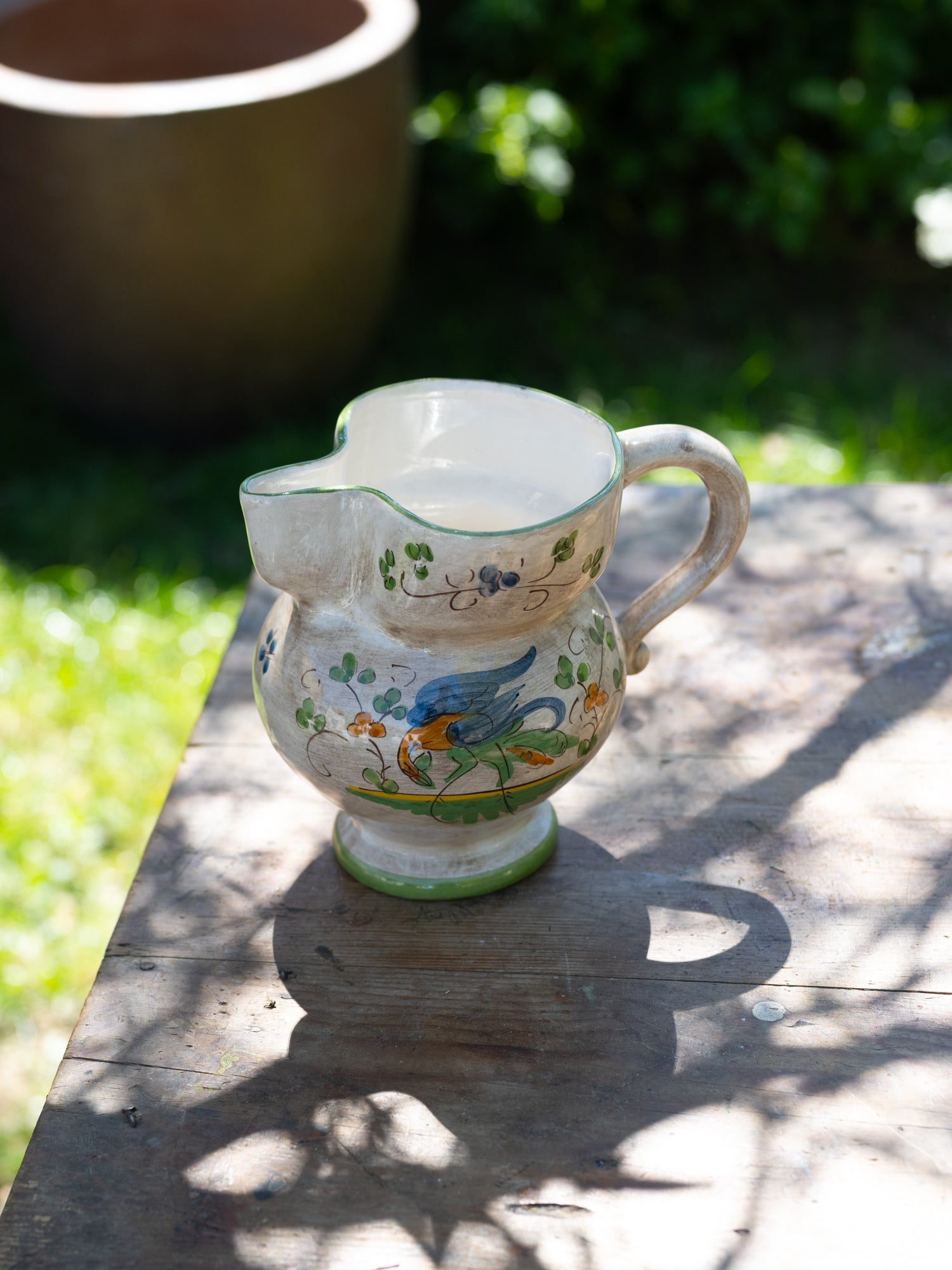 Vintage French Ceramic Pitcher | Bird w/ Vines
